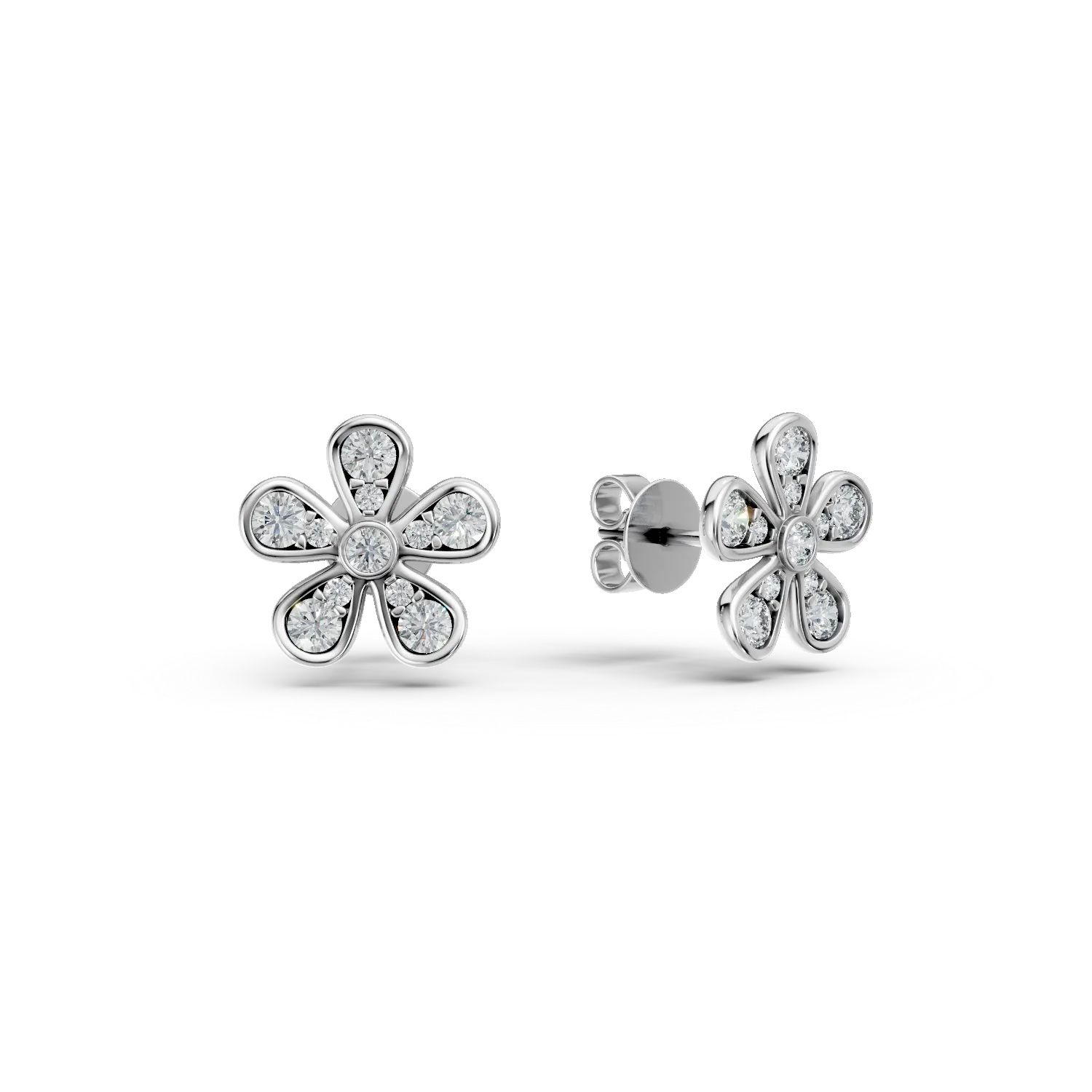 Cercei floare din aur alb cu diamante de 0.3ct create in laborator
