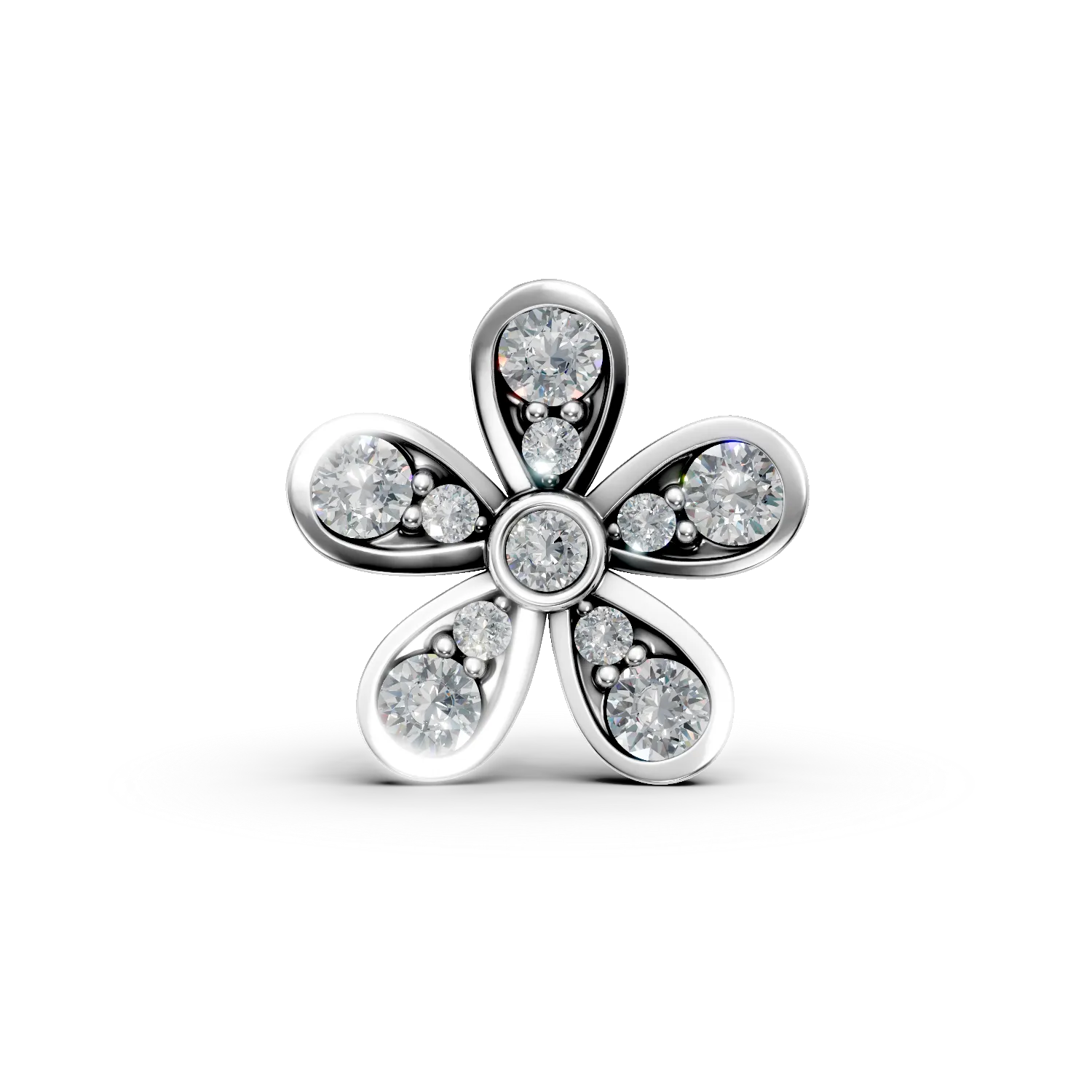 Pandantiv floare din aur alb cu diamante de 0.2ct create in laborator