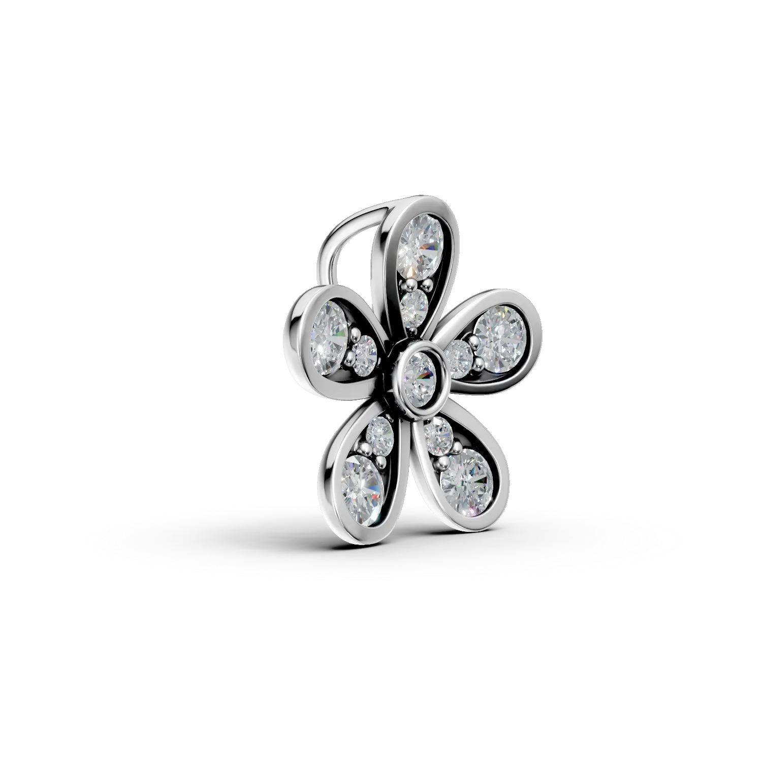 Pandantiv floare din aur alb cu diamante de 0.2ct create in laborator