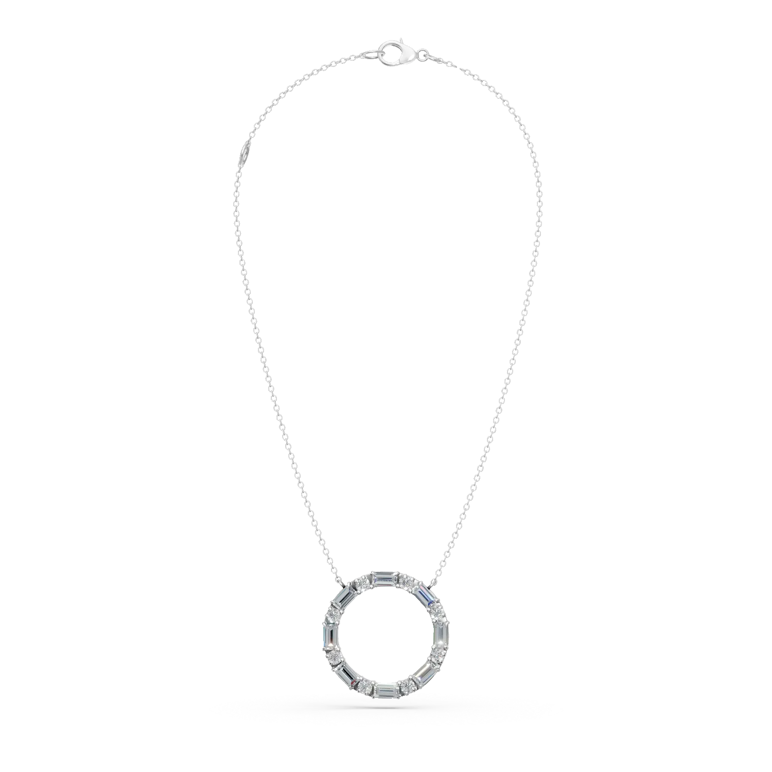 Lant cu pandantiv cerc din aur alb cu diamante de 1.2ct create in laborator