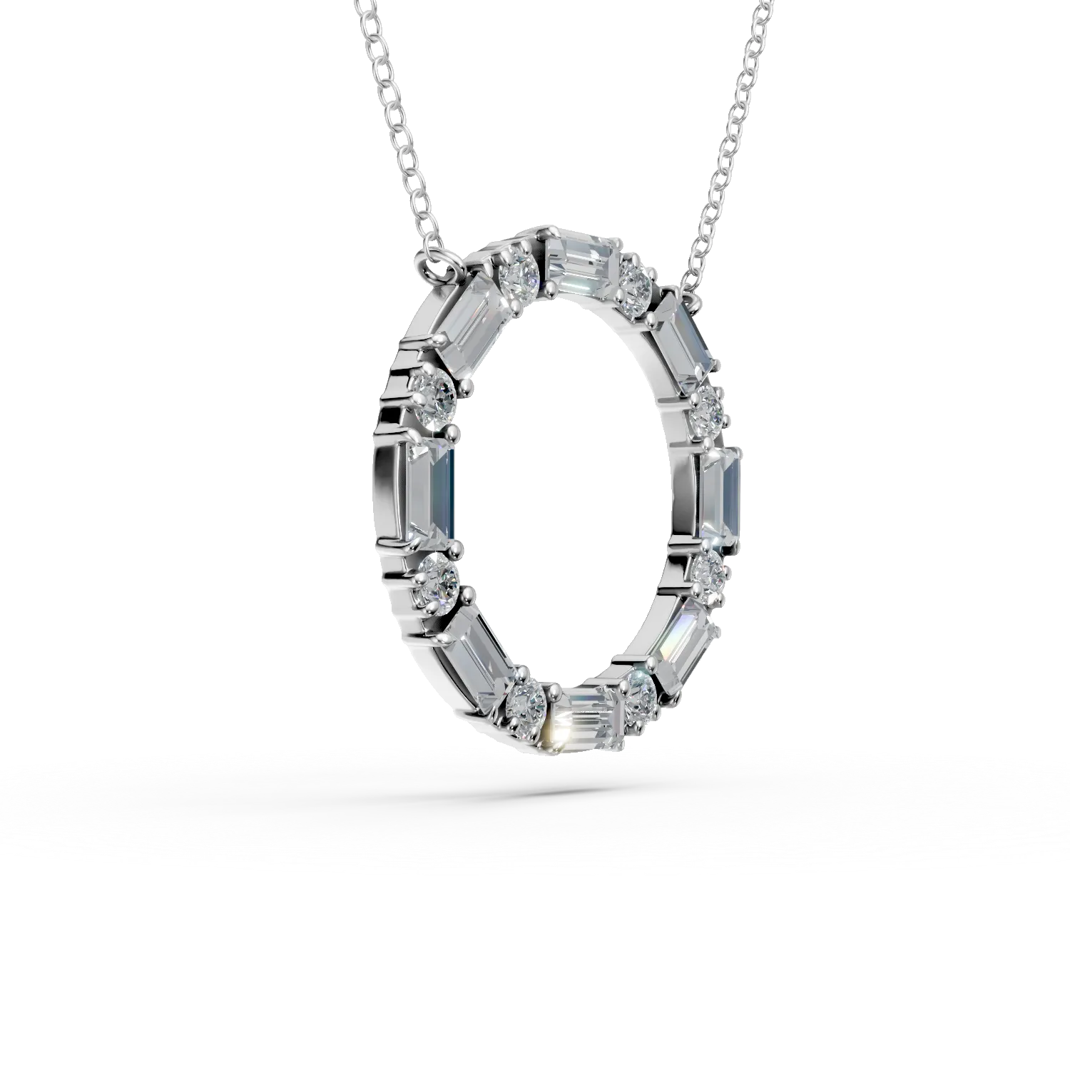 Lant cu pandantiv cerc din aur alb cu diamante de 1.2ct create in laborator