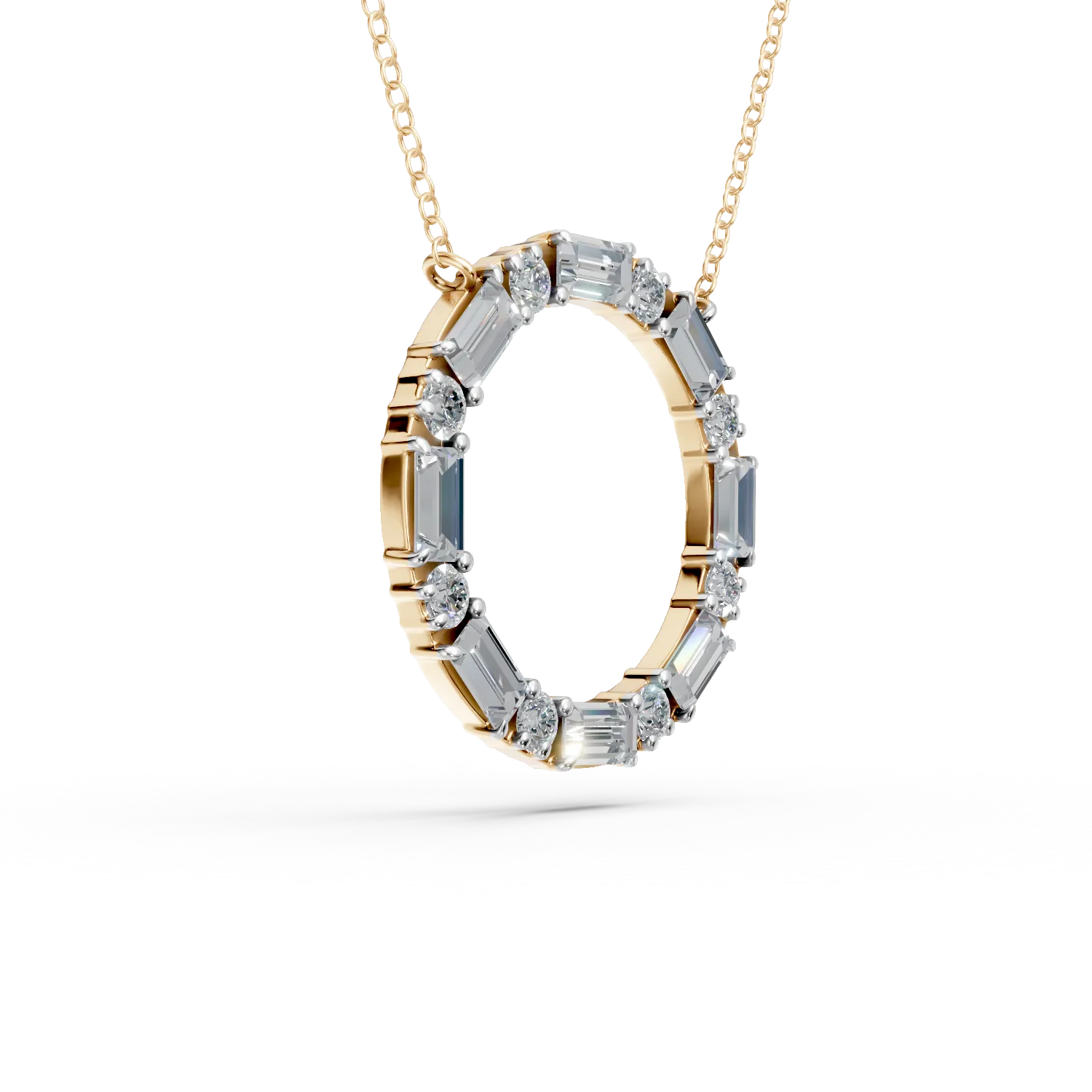 Lant cu pandantiv cerc din aur galben cu diamante de 1.1ct create in laborator - imagine 3