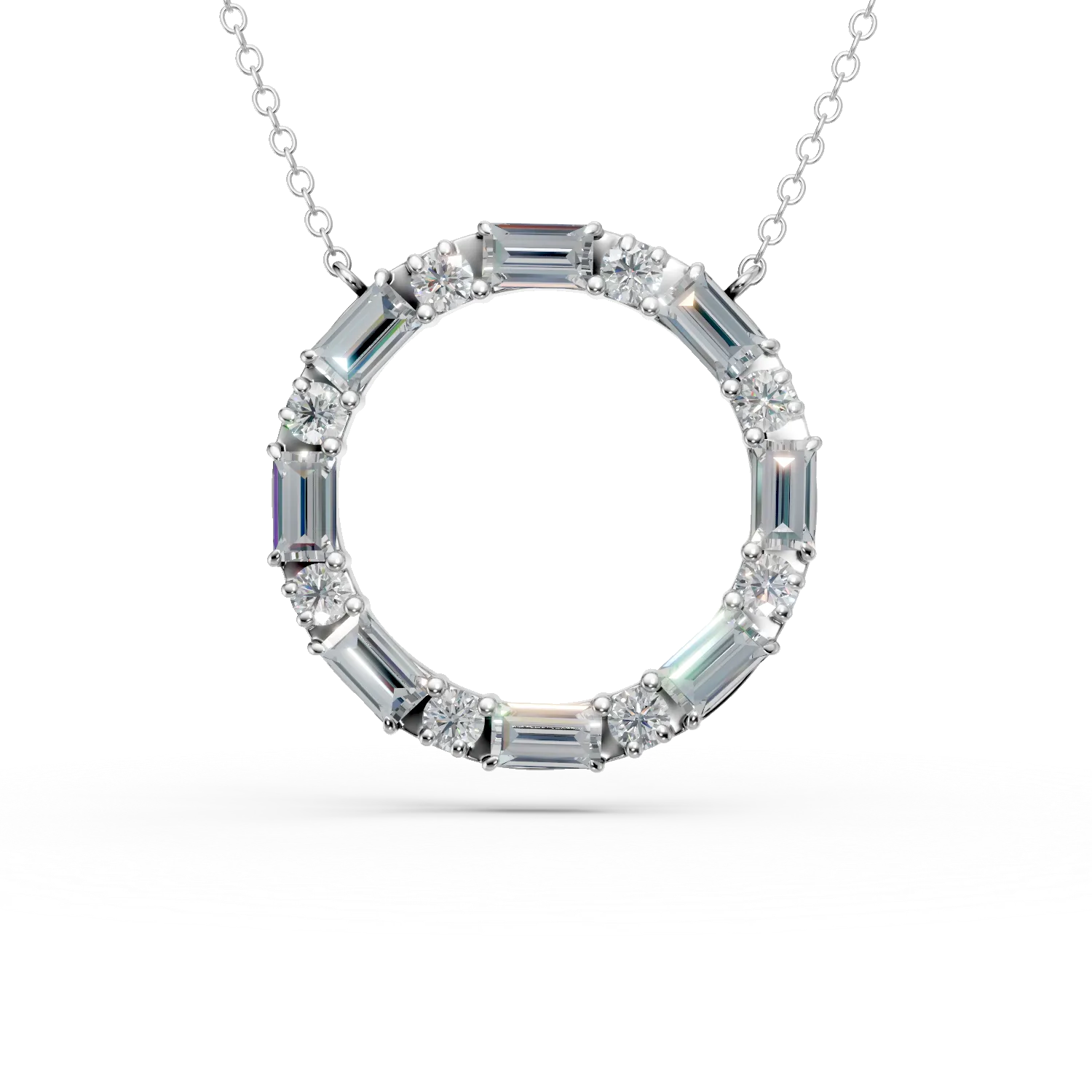 Lant cu pandantiv cerc din aur alb cu diamante de 1.1ct create in laborator