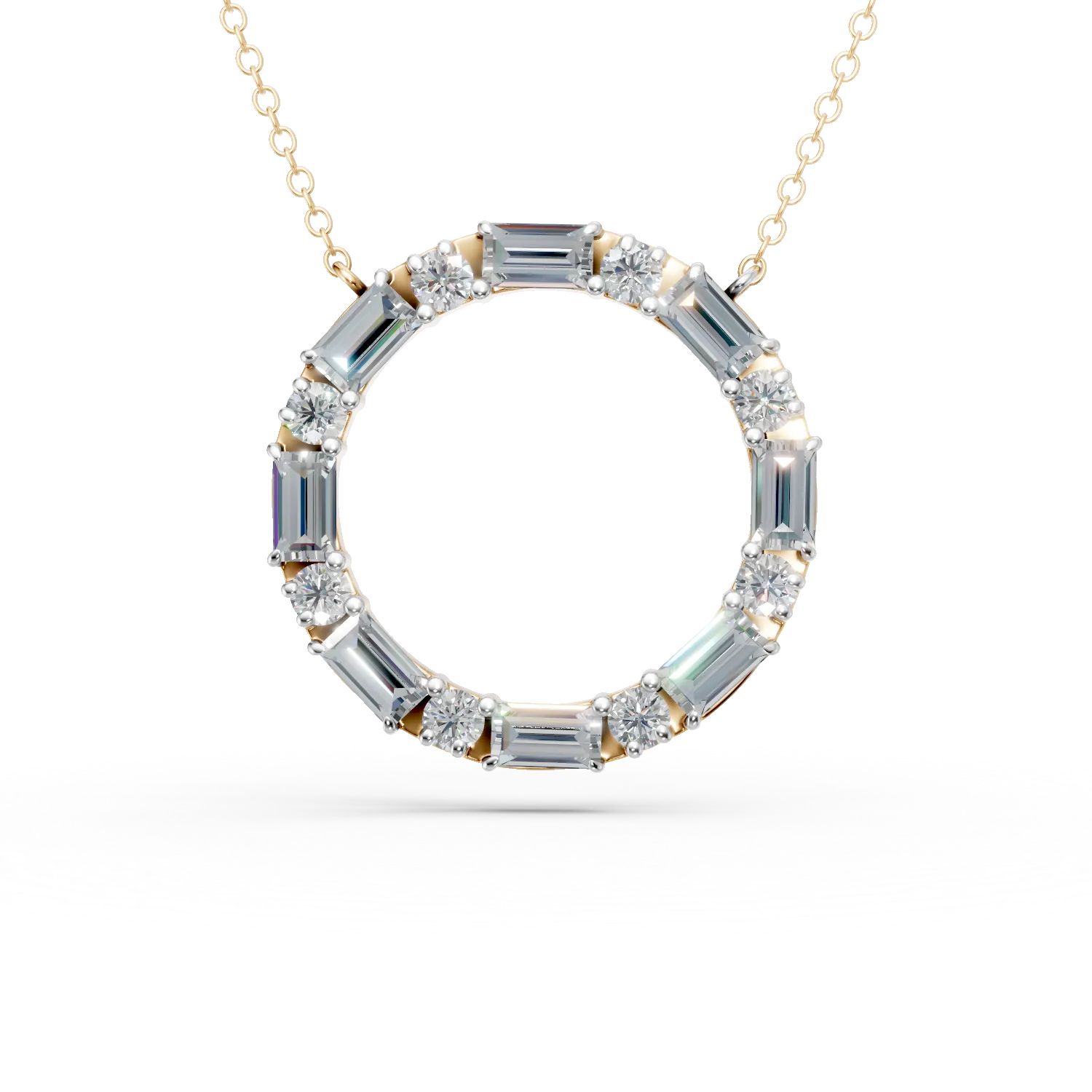 Lant cu pandantiv cerc din aur galben cu diamante de 1.1ct create in laborator