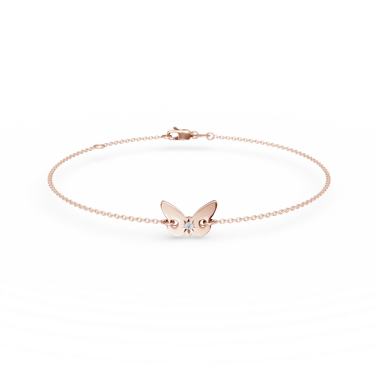 Bratara cu pandantiv fluture din aur roz cu diamant de 0.01ct