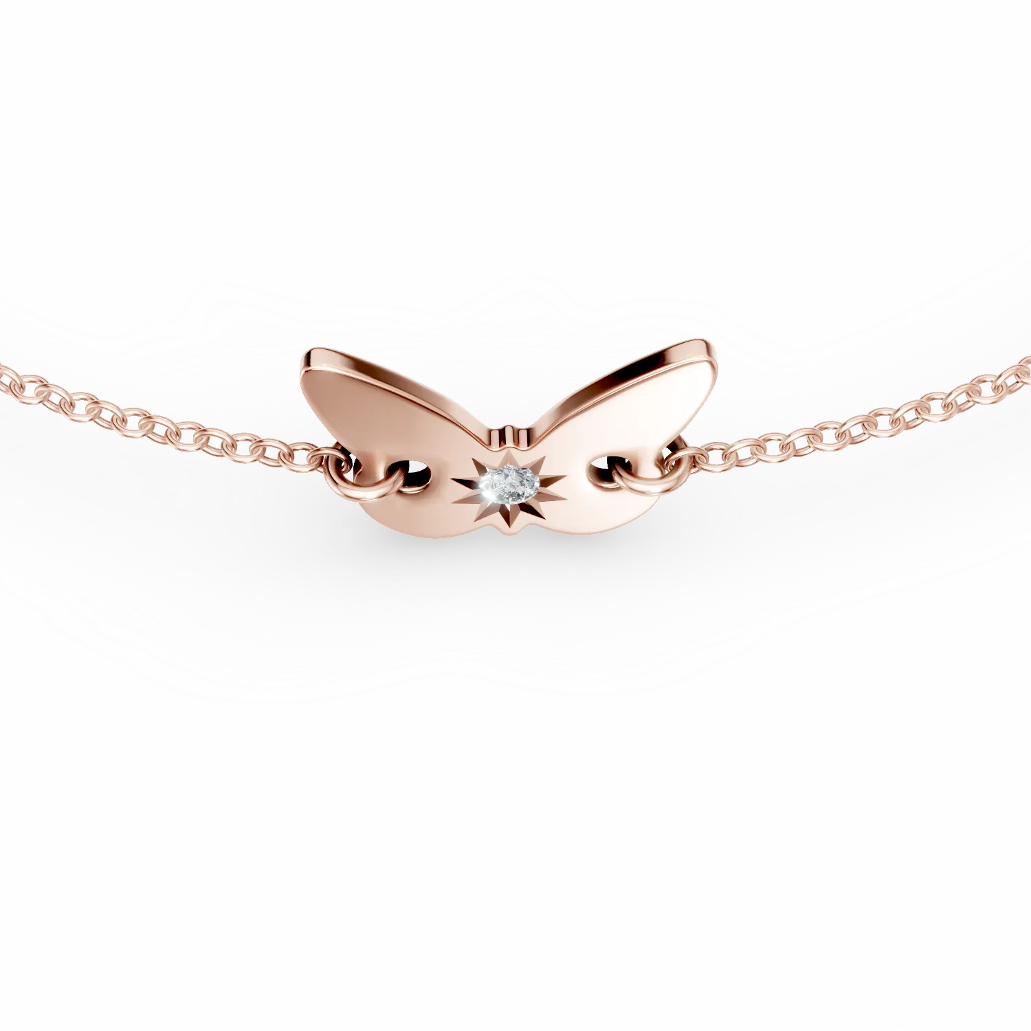 Bratara cu pandantiv fluture din aur roz cu diamant de 0.01ct - imagine 3