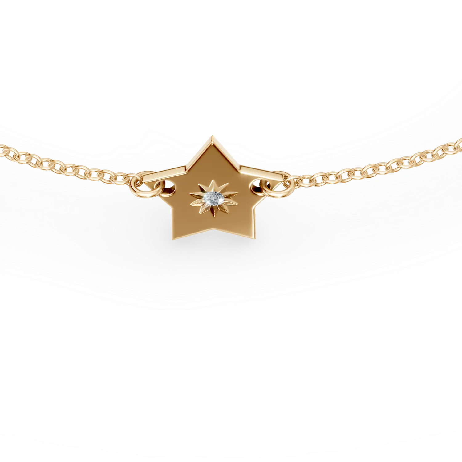 Bratara cu pandantiv stea din aur galben cu diamant de 0.01ct