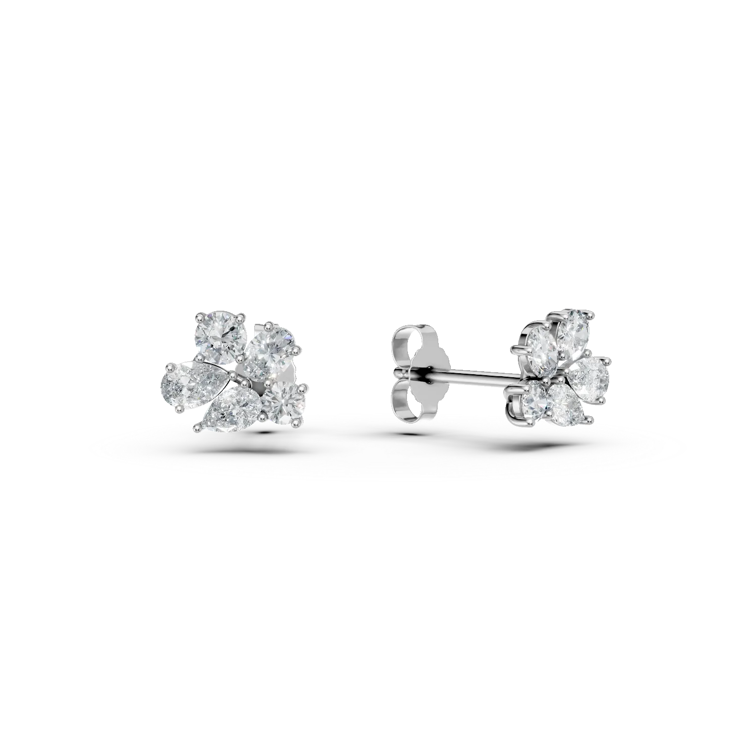 Cercei din aur alb cu diamante de 1ct create in laborator