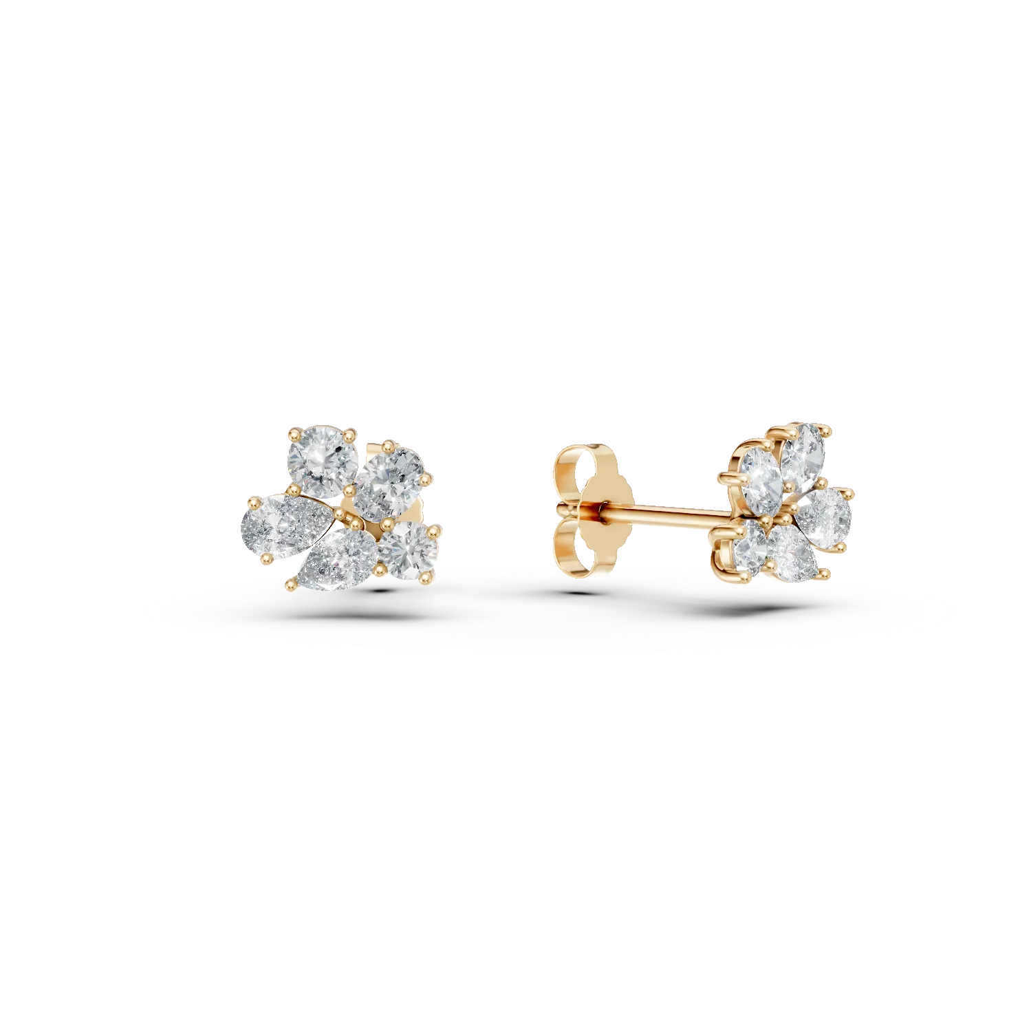 Cercei din aur galben cu diamante de 1ct create in laborator