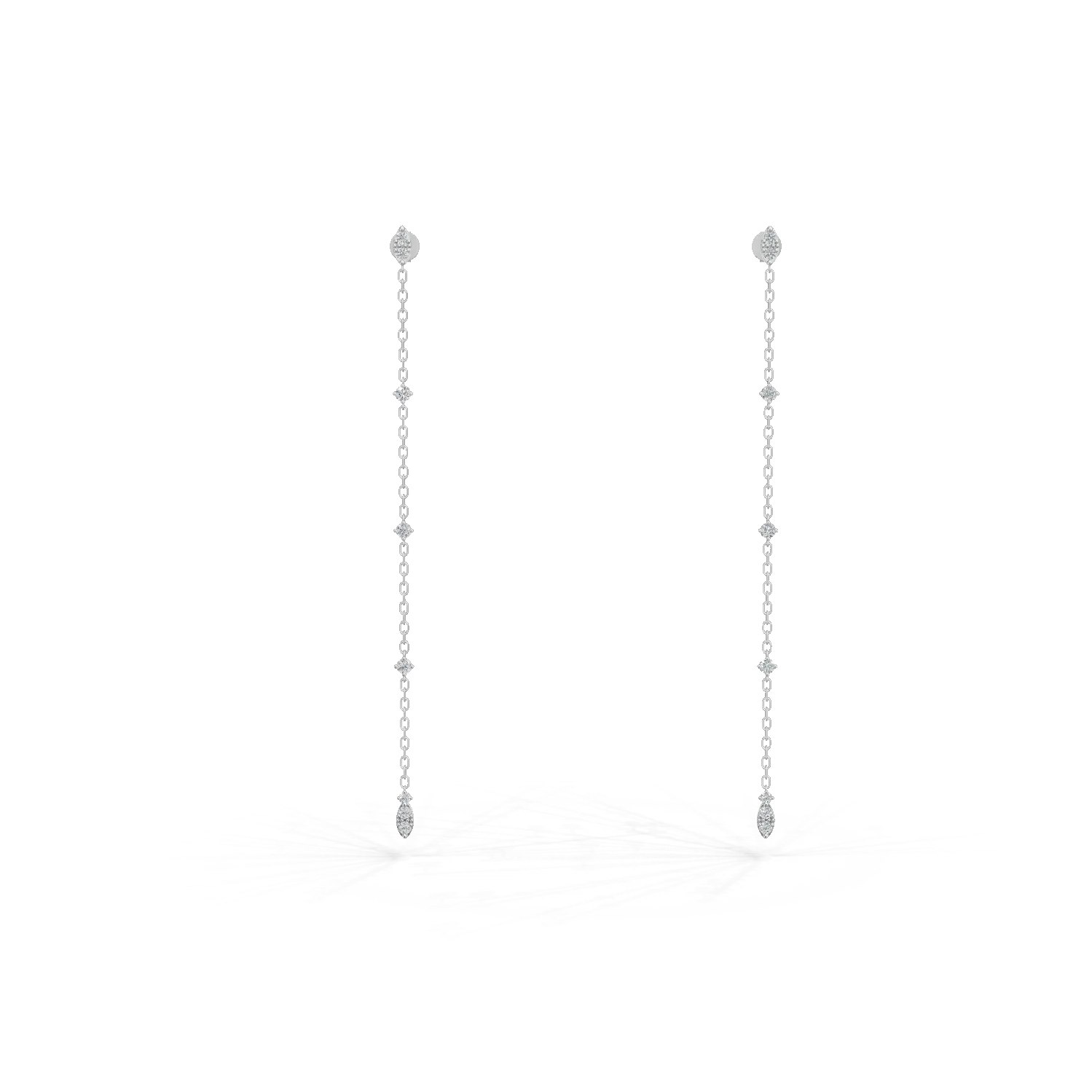 Cercei lungi din aur alb cu diamante de 0.3ct
