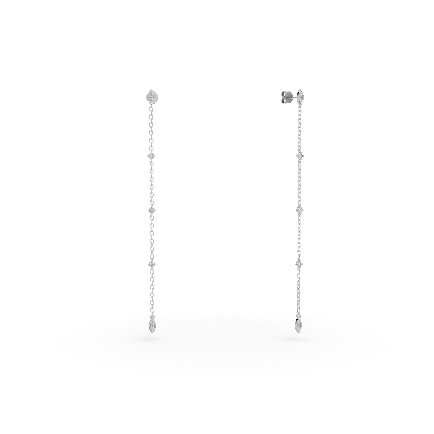 Cercei lungi din aur alb cu diamante de 0.3ct