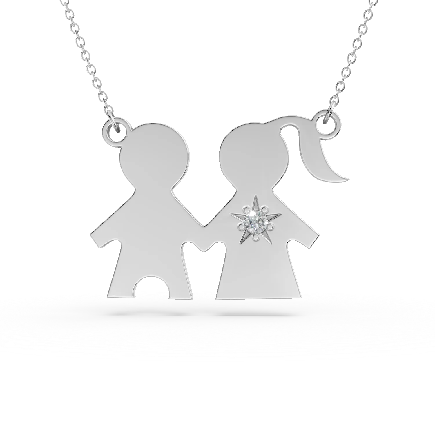 Lant cu pandantiv copii din aur alb cu diamant de 0.01ct