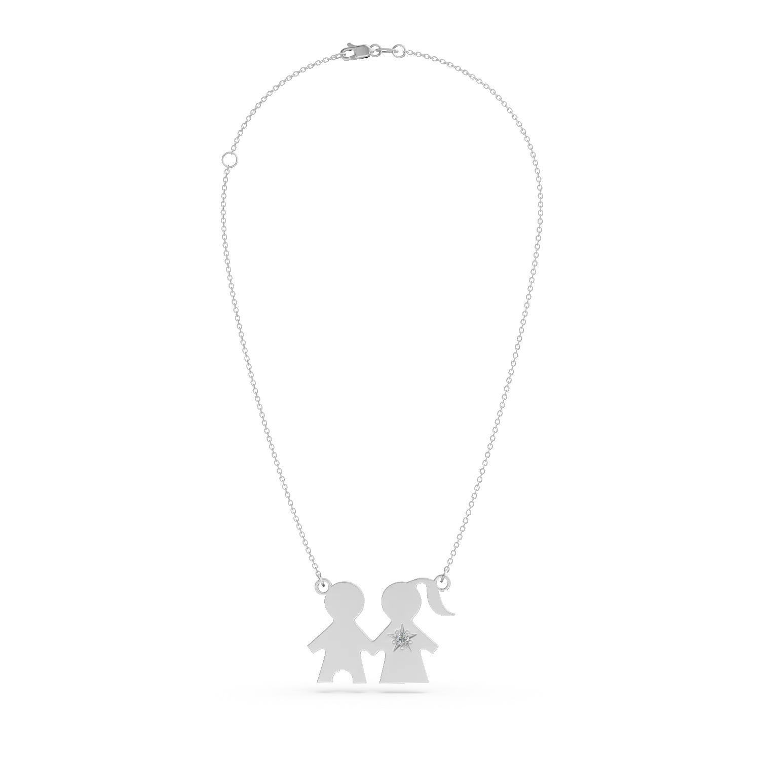 Lant cu pandantiv copii din aur alb cu diamant de 0.01ct - imagine 2