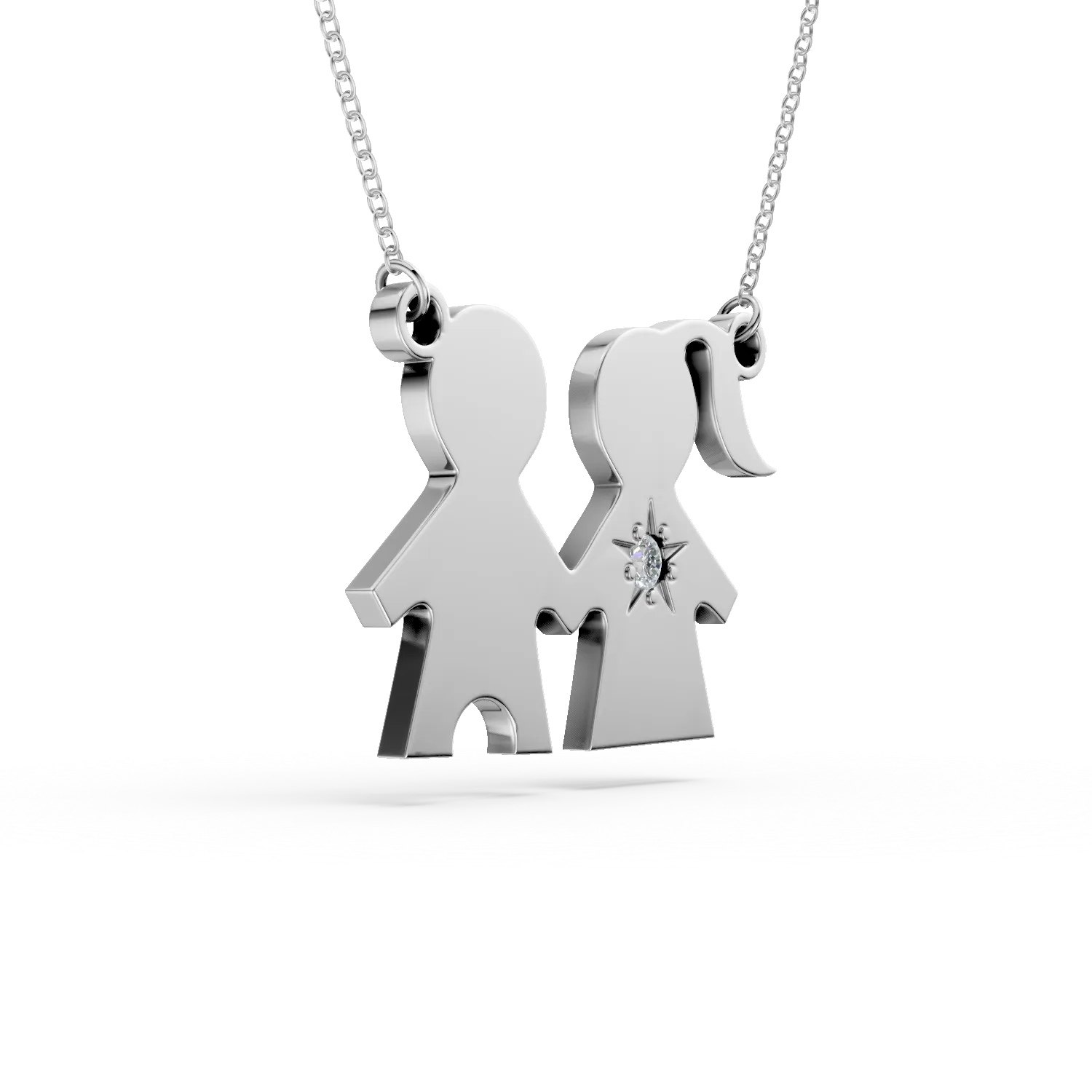 Lant cu pandantiv copii din aur alb cu diamant de 0.01ct - imagine 3