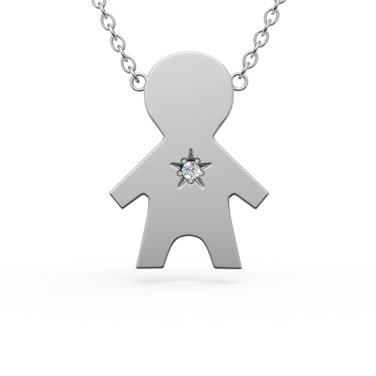 Lant cu pandantiv copil din aur alb cu diamant de 0.01ct
