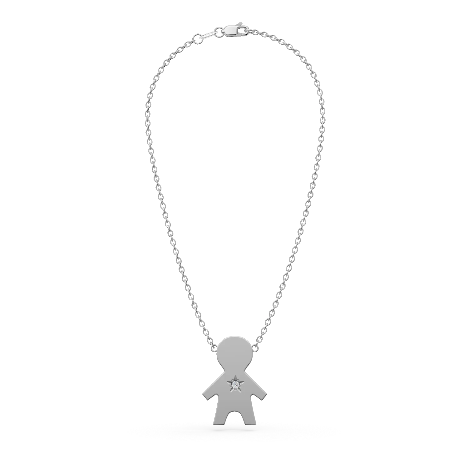 Lant cu pandantiv copil din aur alb cu diamant de 0.01ct - imagine 2