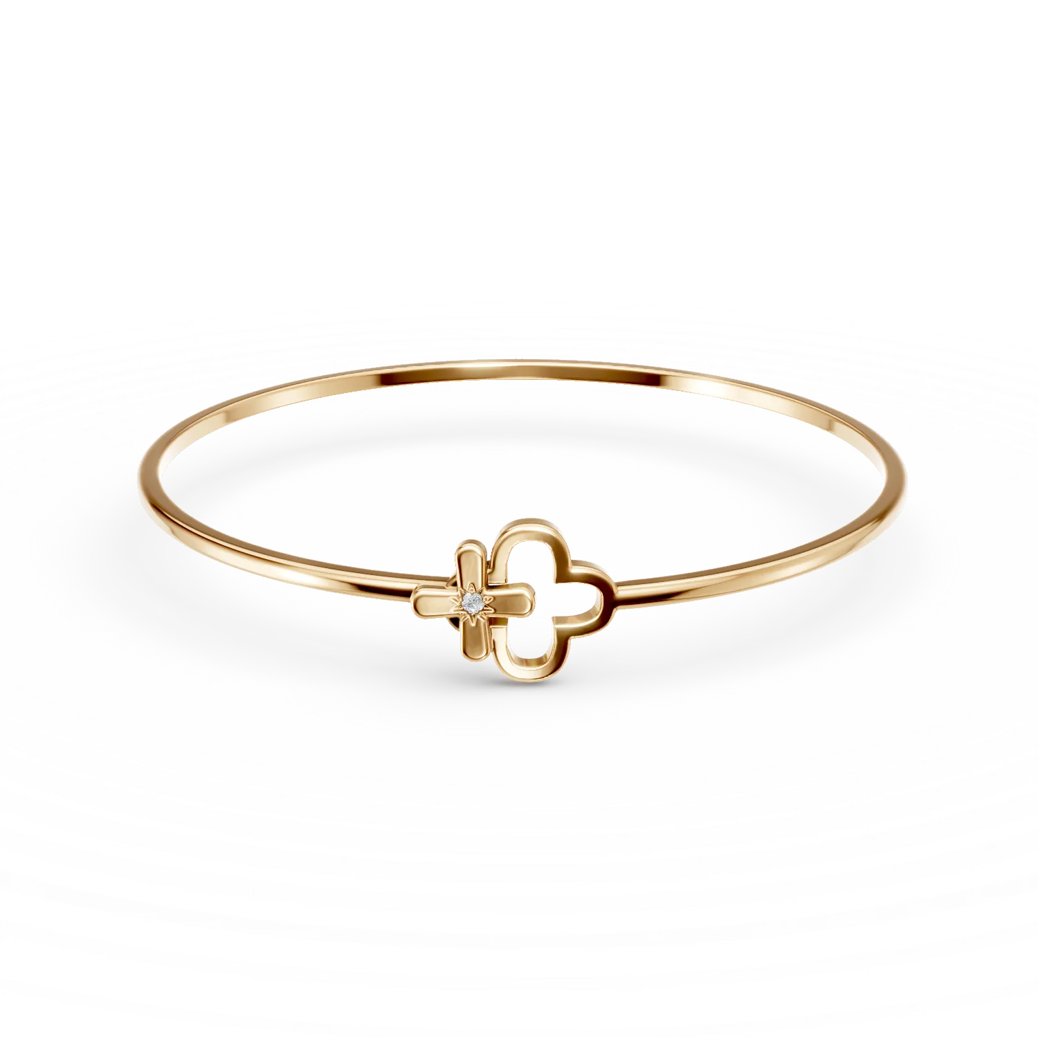 Bratara fixa cu pandantiv geometric din aur galben cu diamant de 0.01ct