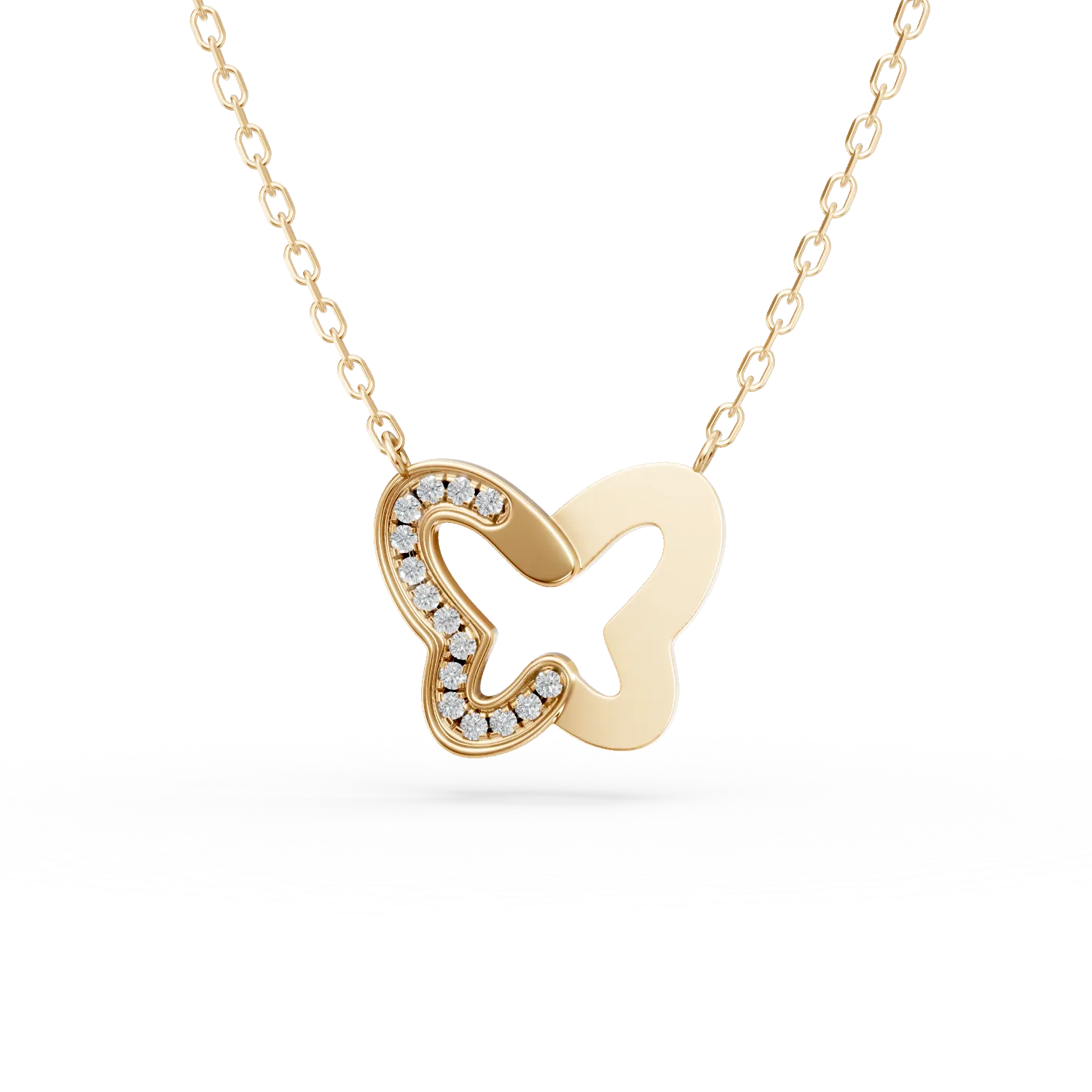 Lant cu pandantiv fluture din aur galben cu diamante de 0.05ct