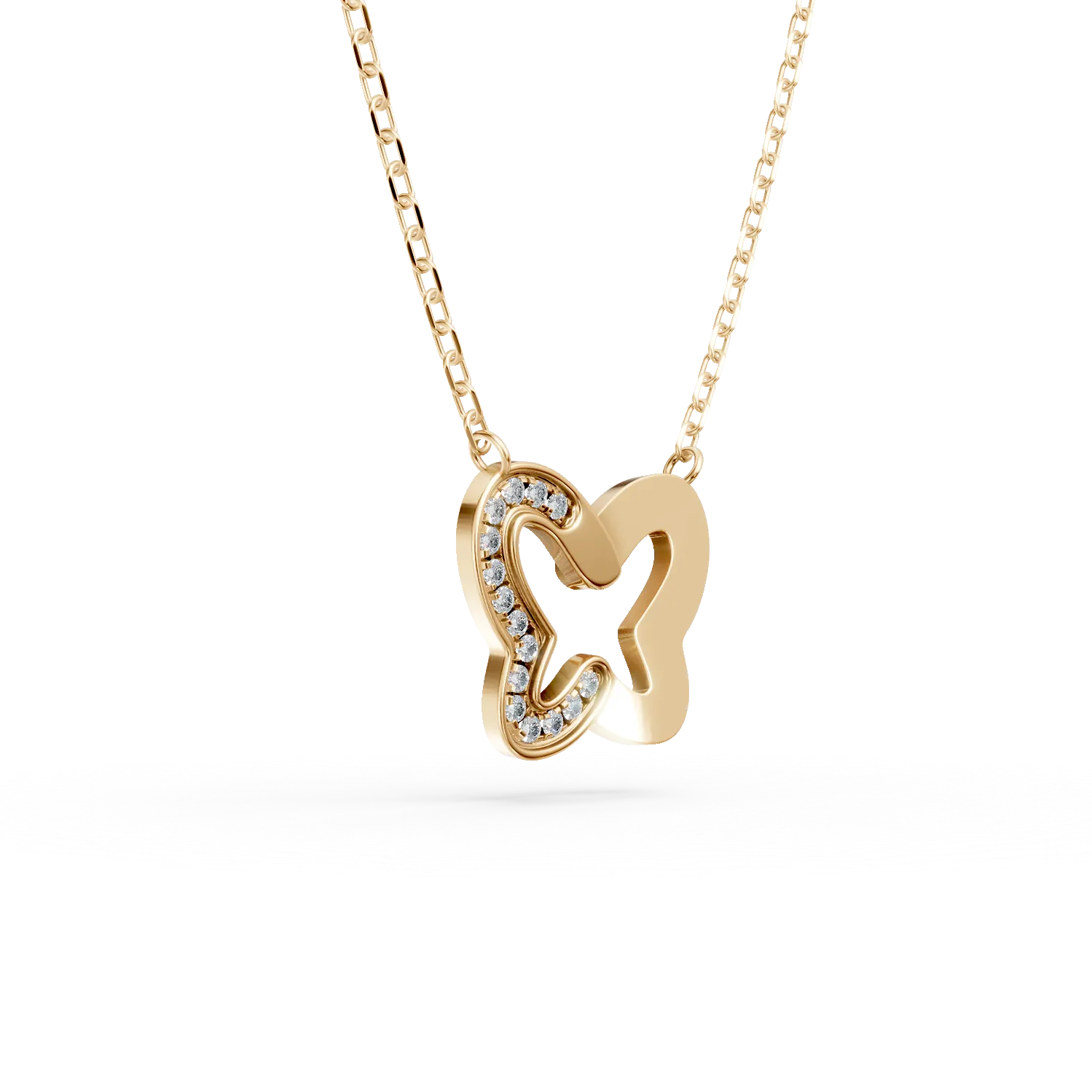 Lant cu pandantiv fluture din aur galben cu diamante de 0.05ct