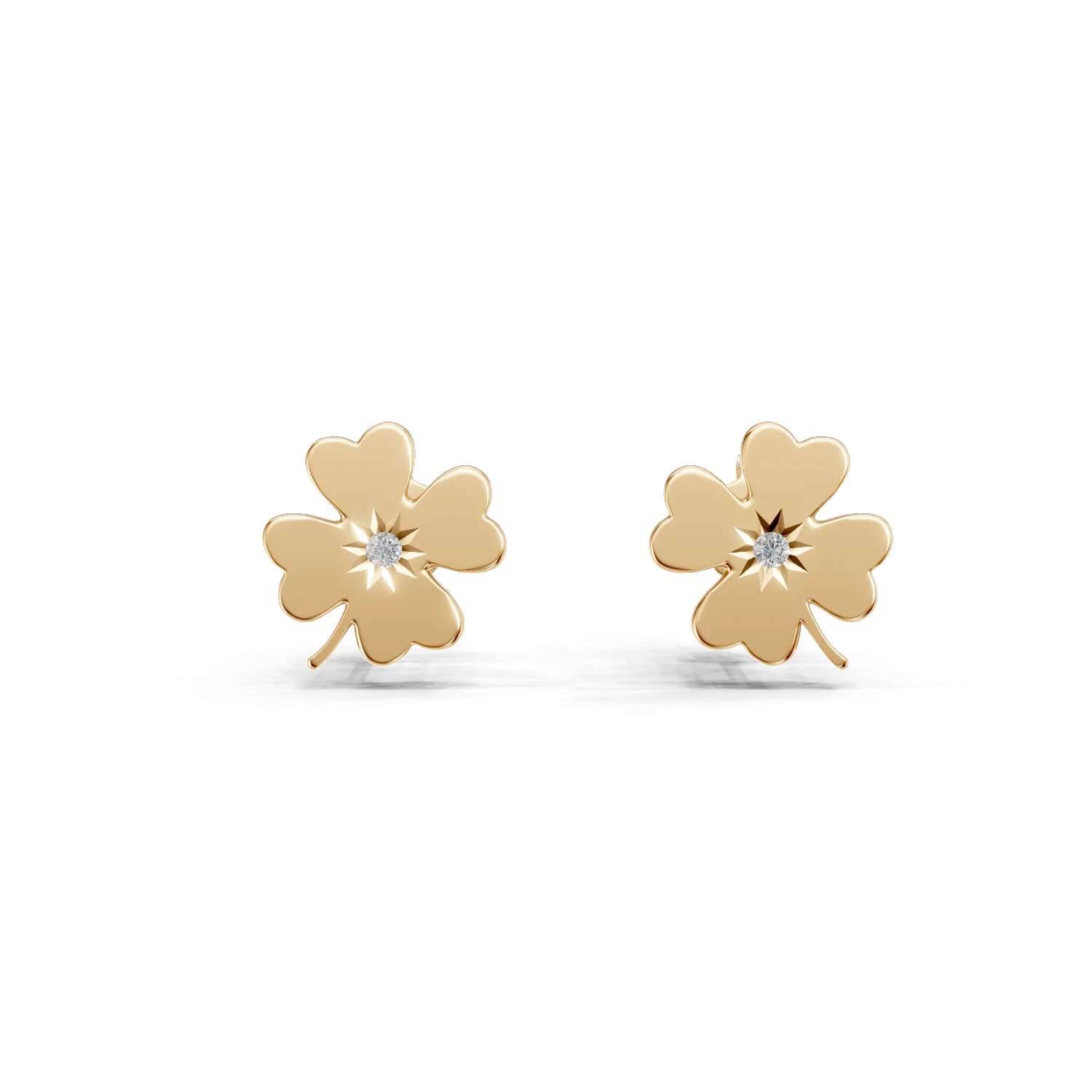 Cercei trifoi din aur galben cu diamante de 0.02ct
