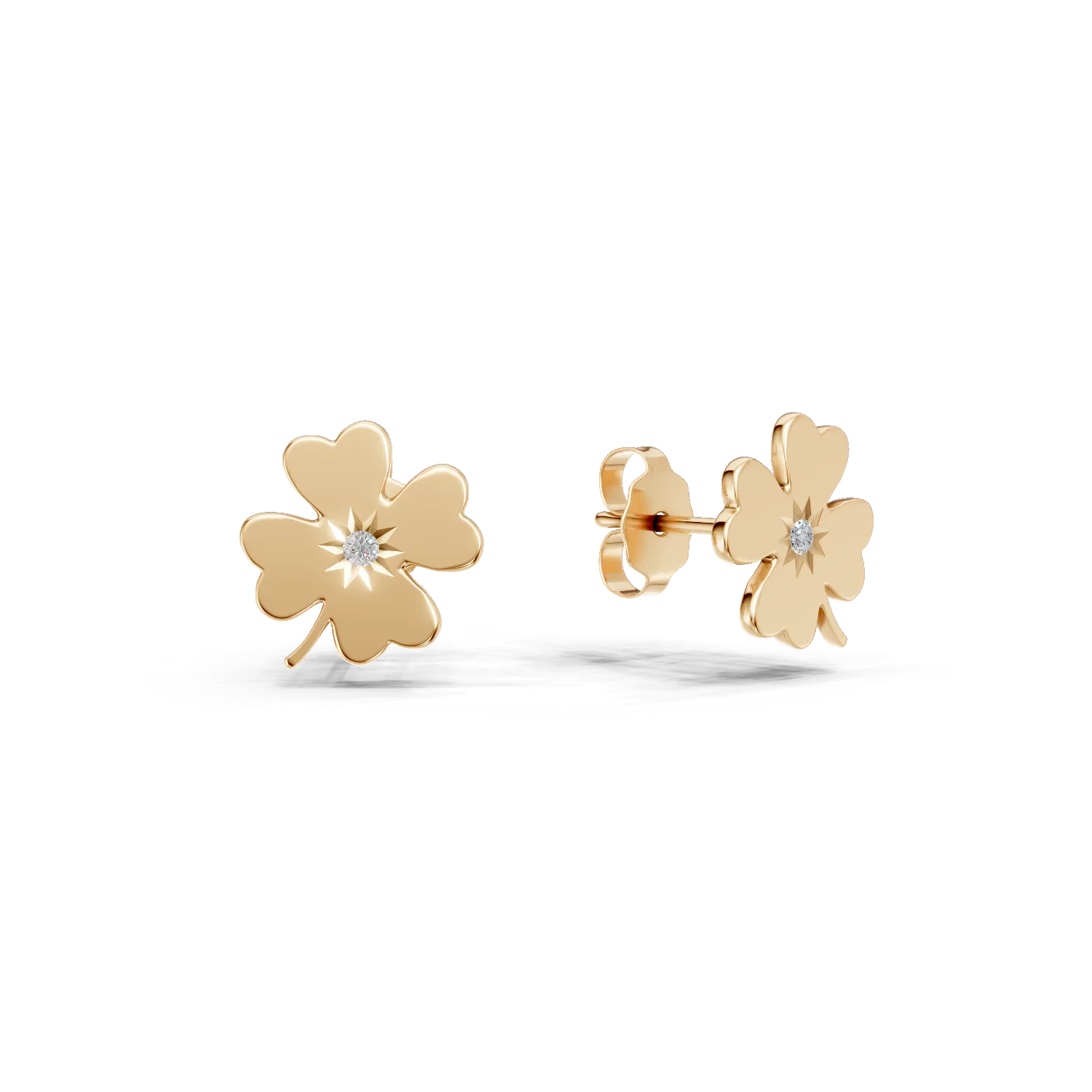 Cercei trifoi din aur galben cu diamante de 0.02ct