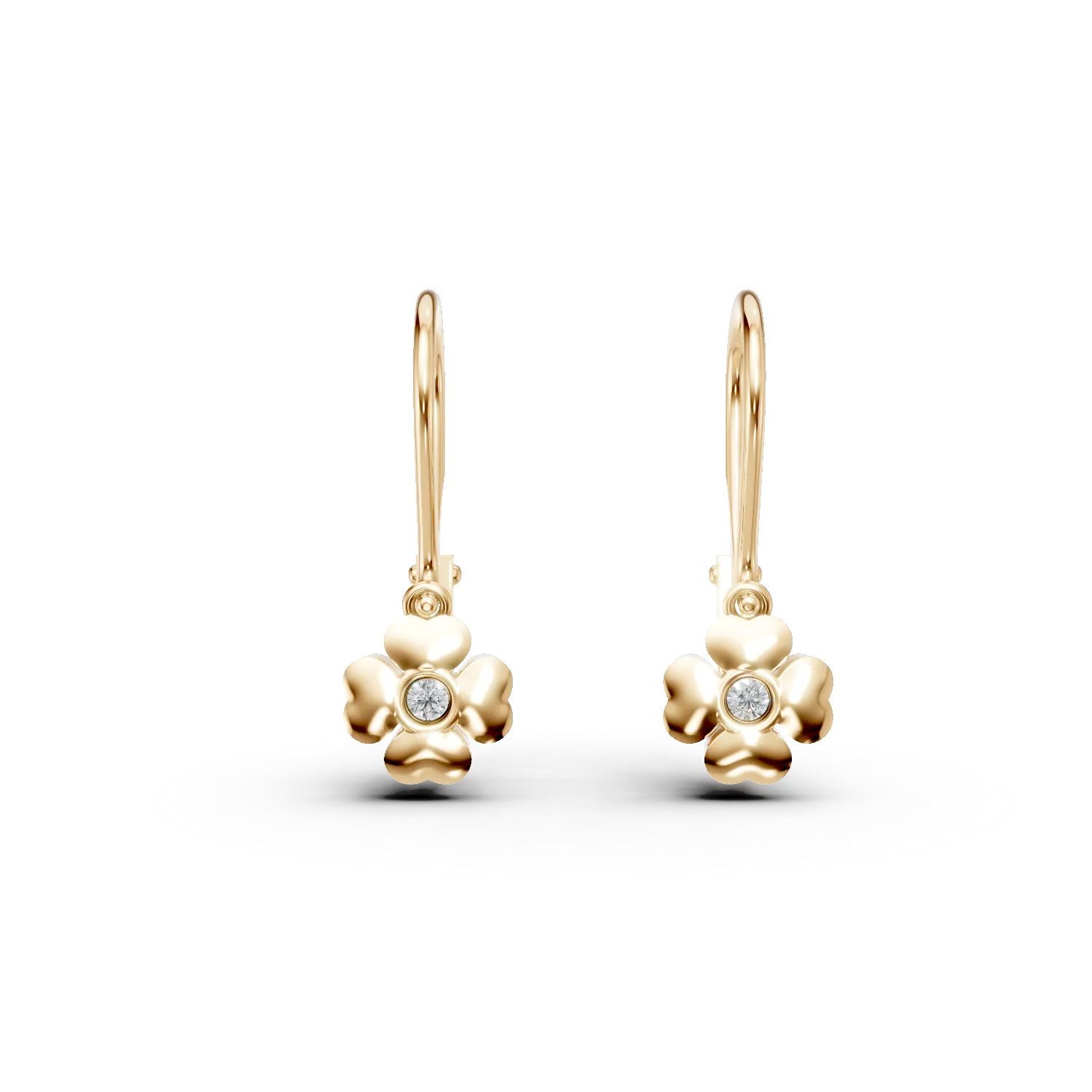 Cercei trifoi din aur galben cu diamante de 0.02ct