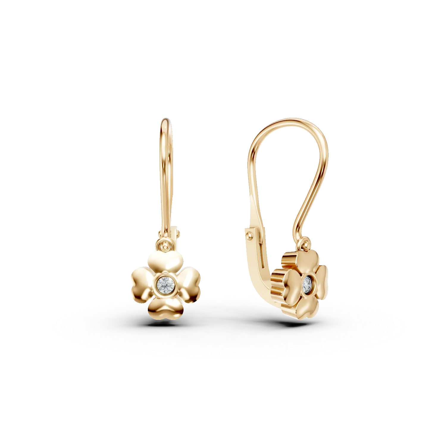 Cercei trifoi din aur galben cu diamante de 0.02ct