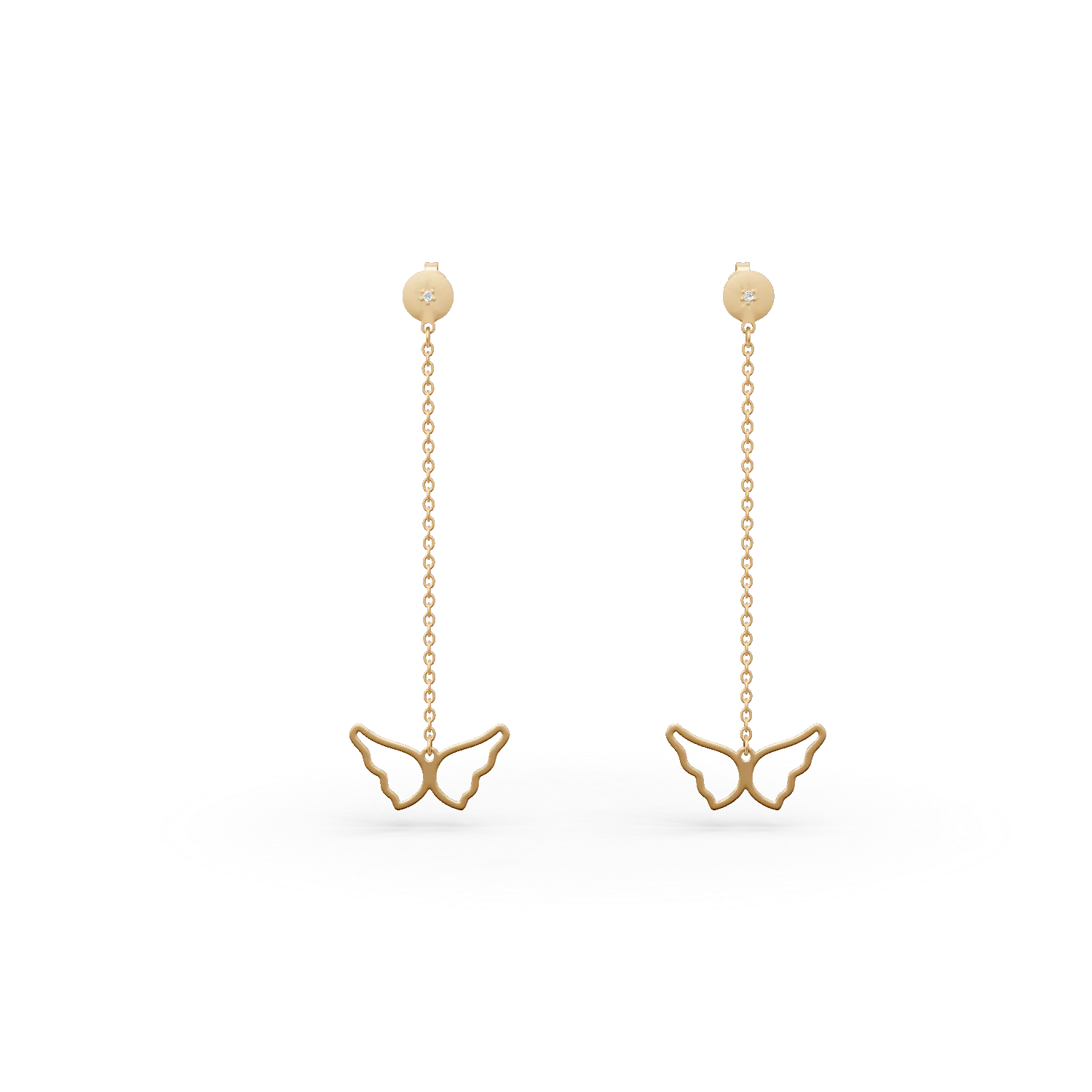 Cercei lungi cu fluturasi din aur galben cu diamante de 0.02ct