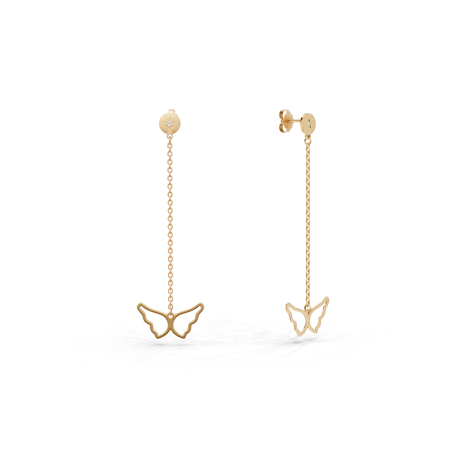 Cercei lungi cu fluturasi din aur galben cu diamante de 0.02ct