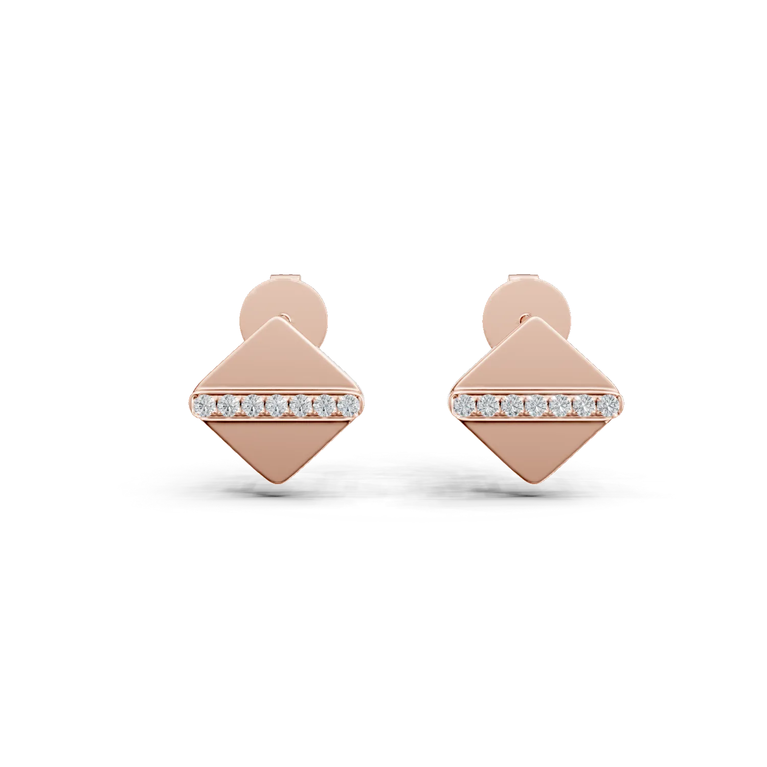 Cercei geometrici din aur roz cu diamante de 0.08ct