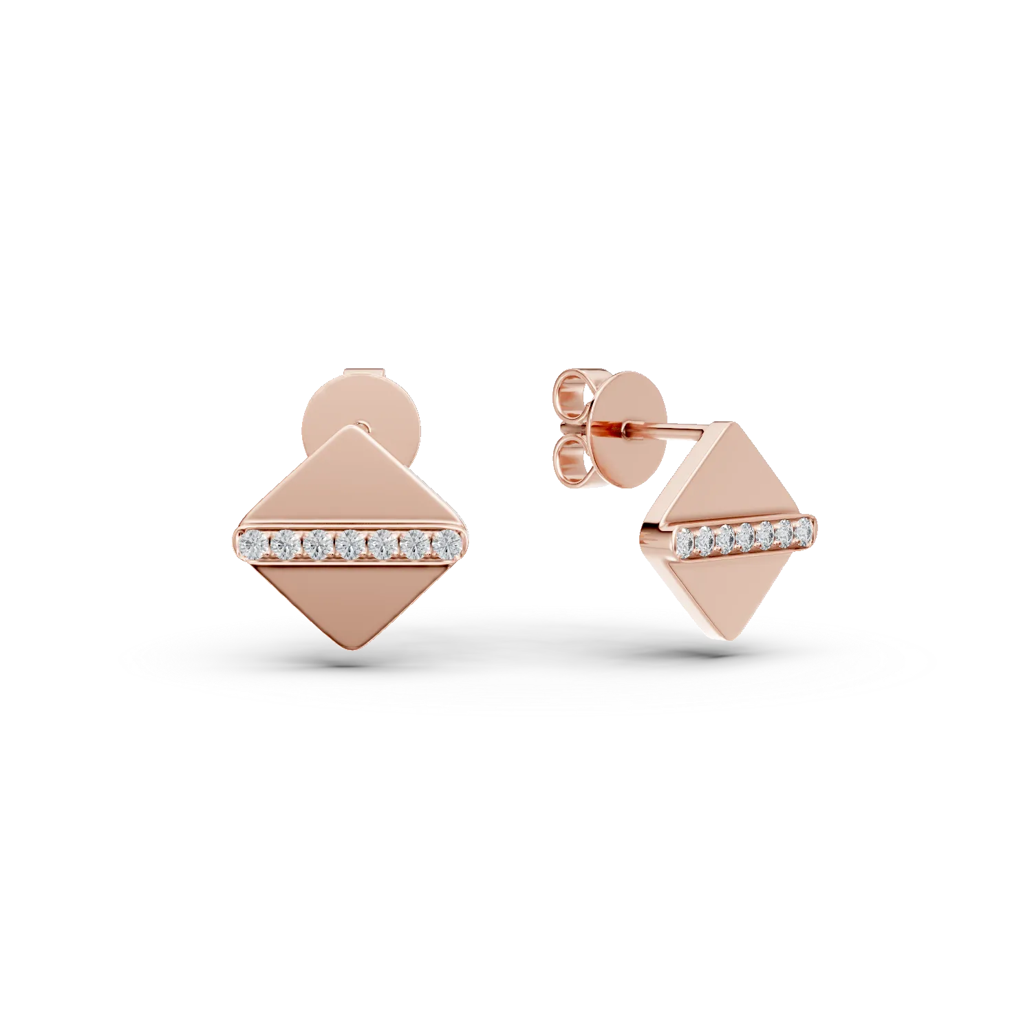 Cercei geometrici din aur roz cu diamante de 0.08ct