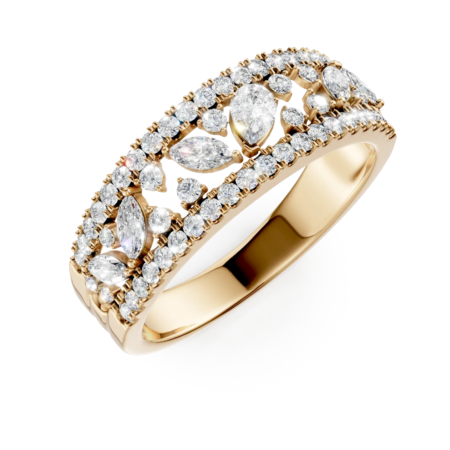 Inel Bouquet din aur galben cu diamante de 0.8ct create in laborator