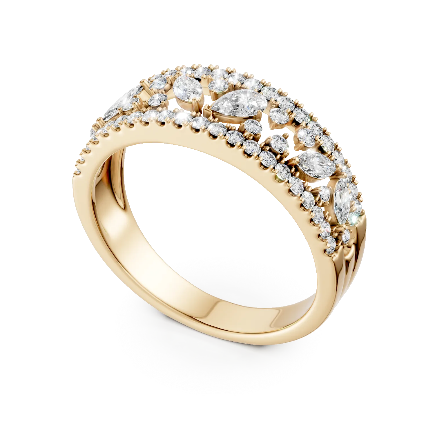 Inel Bouquet din aur galben cu diamante de 0.8ct create in laborator