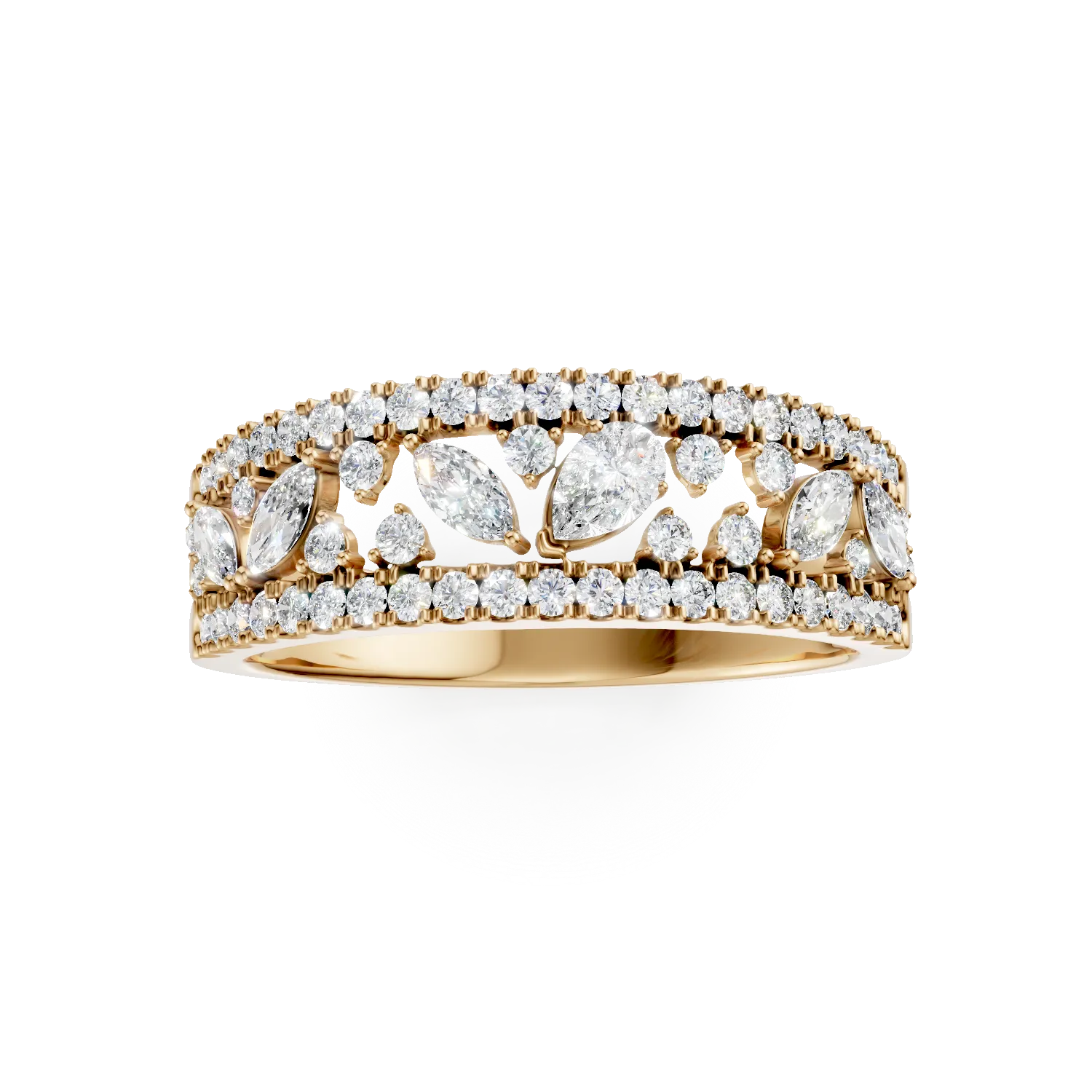 Inel Bouquet din aur galben cu diamante de 0.8ct create in laborator