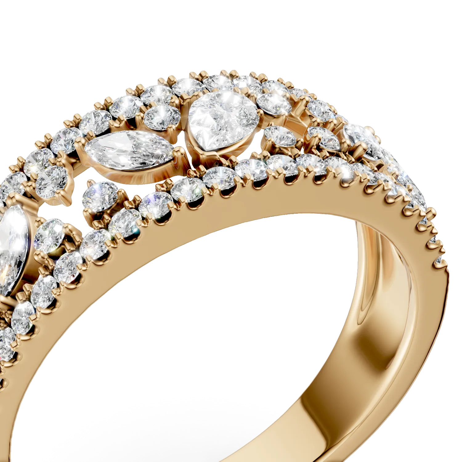 Inel Bouquet din aur galben cu diamante de 0.8ct create in laborator