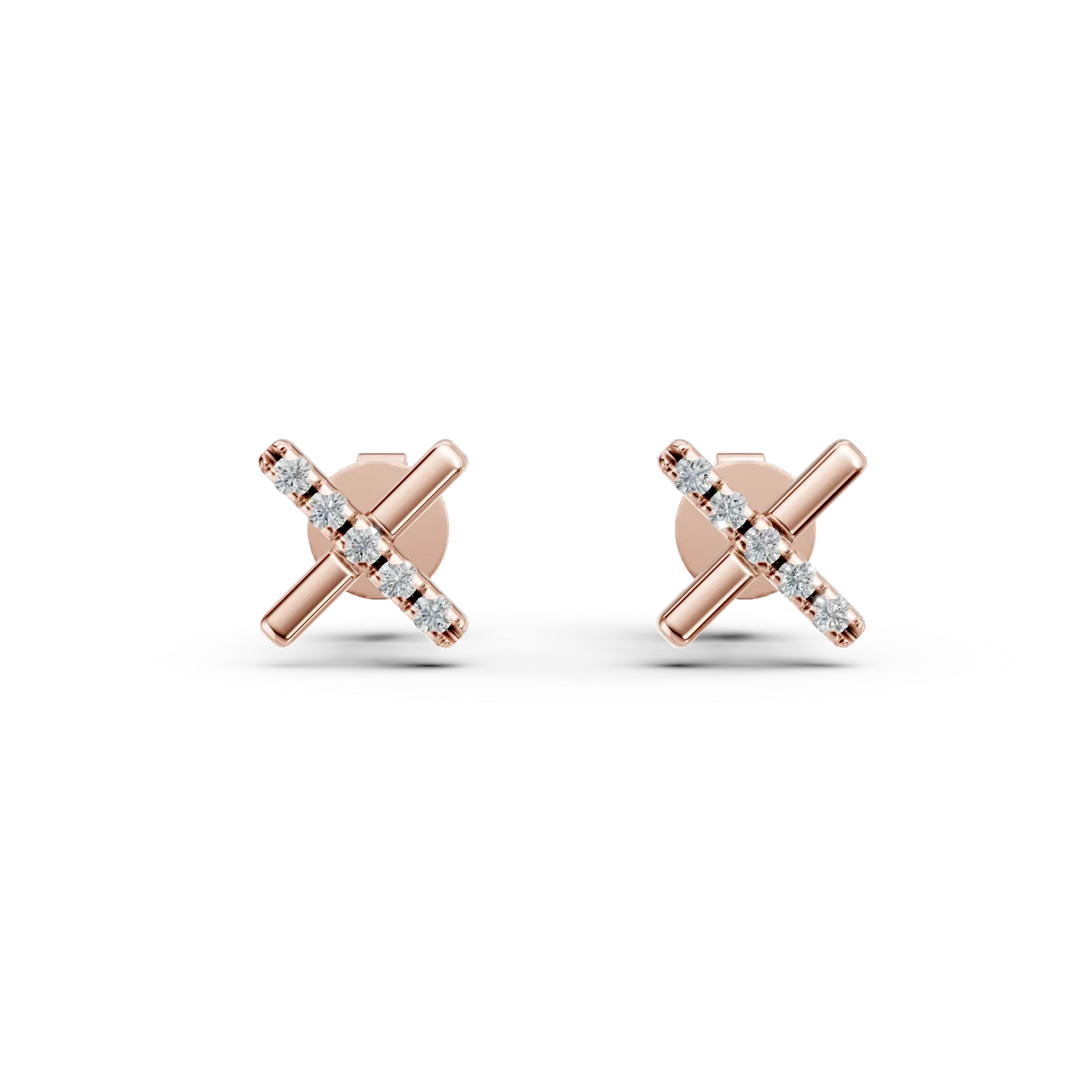 Cercei cruce din aur roz cu diamante de 0.04ct create in laborator
