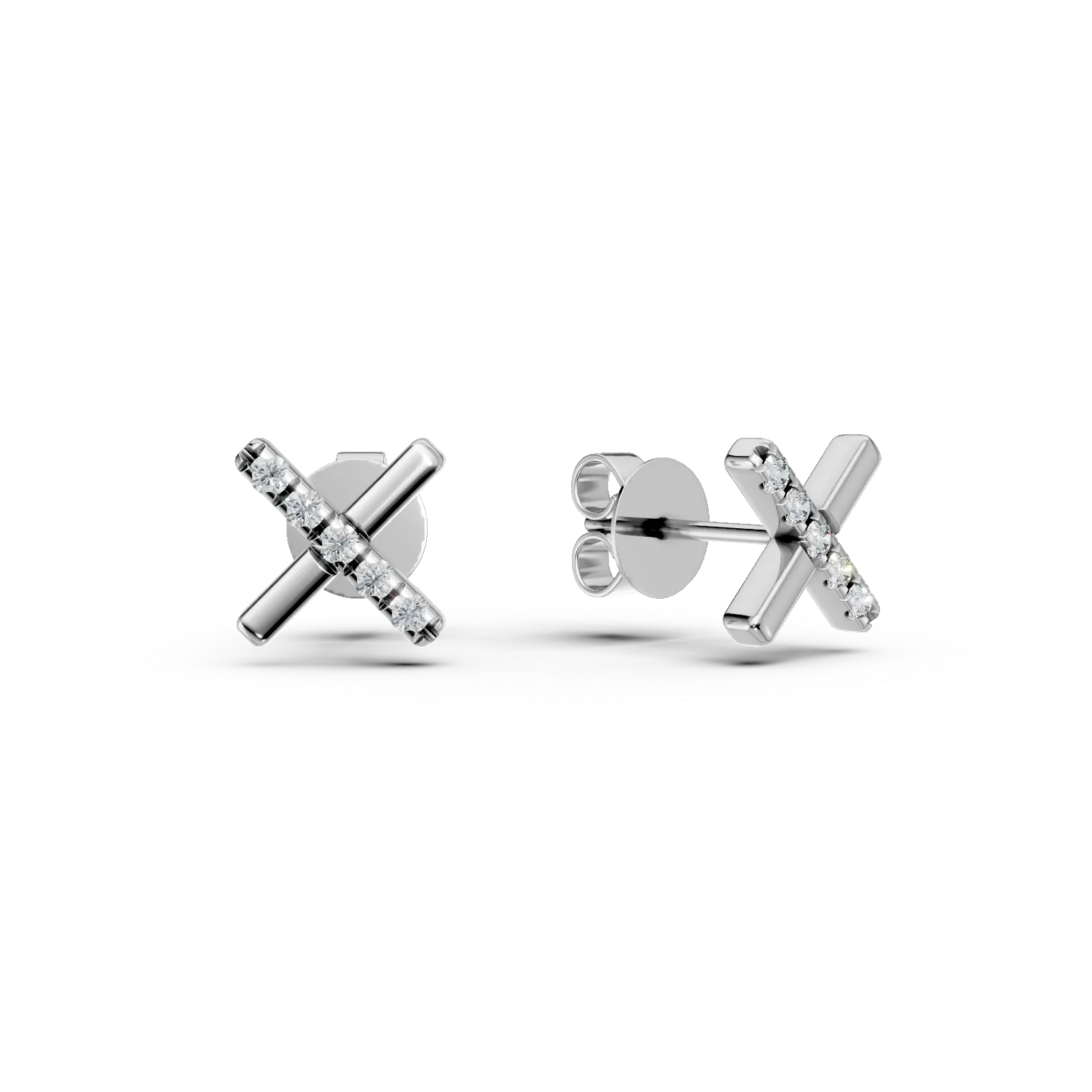 Cercei cruce din aur alb cu diamante de 0.04ct create in laborator