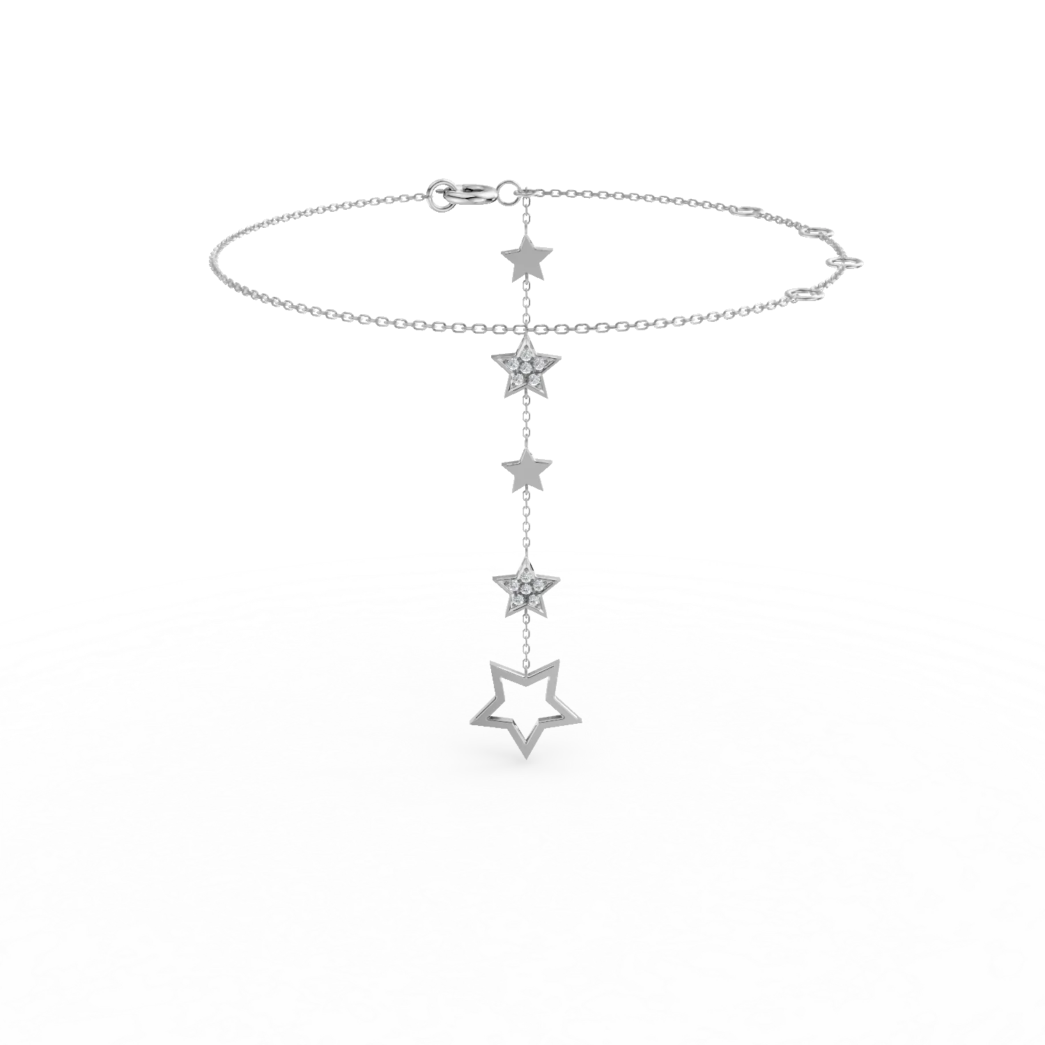Bratara cu stelute din aur alb cu diamante de 0.04ct create in laborator