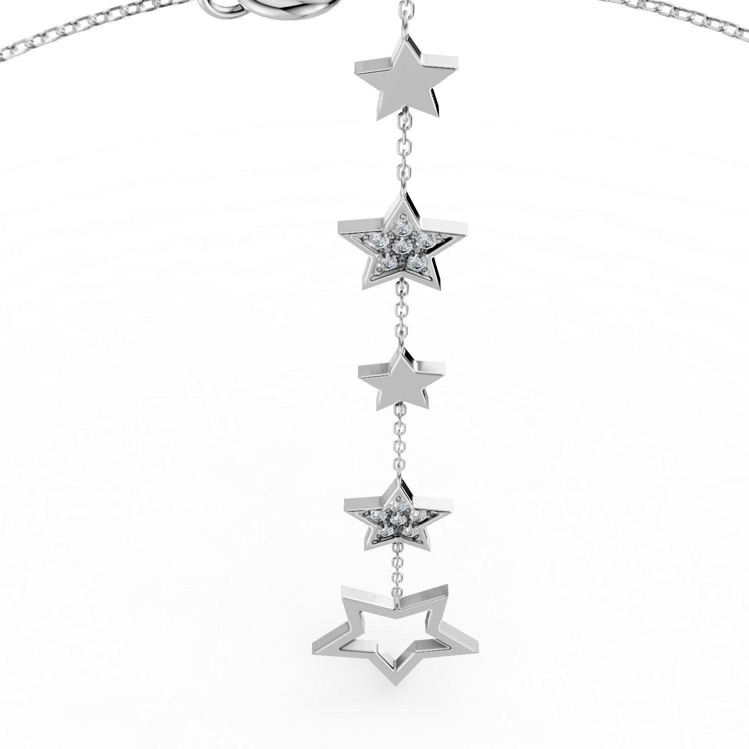 Bratara de mana si picior cu stelute din aur alb cu diamante de 0.04ct create in laborator