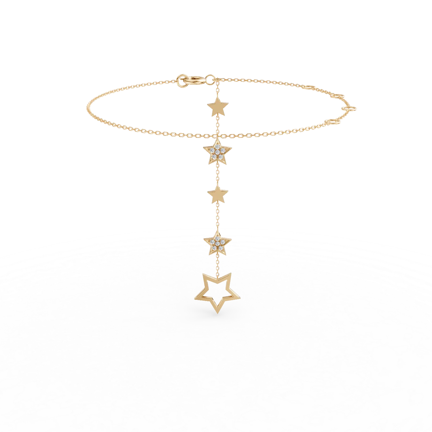 Bratara de mana si picior cu stelute din aur galben cu diamante de 0.04ct create in laborator