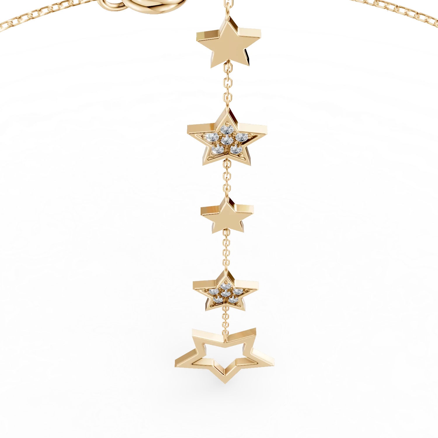 Bratara de mana si picior cu stelute din aur galben cu diamante de 0.04ct create in laborator