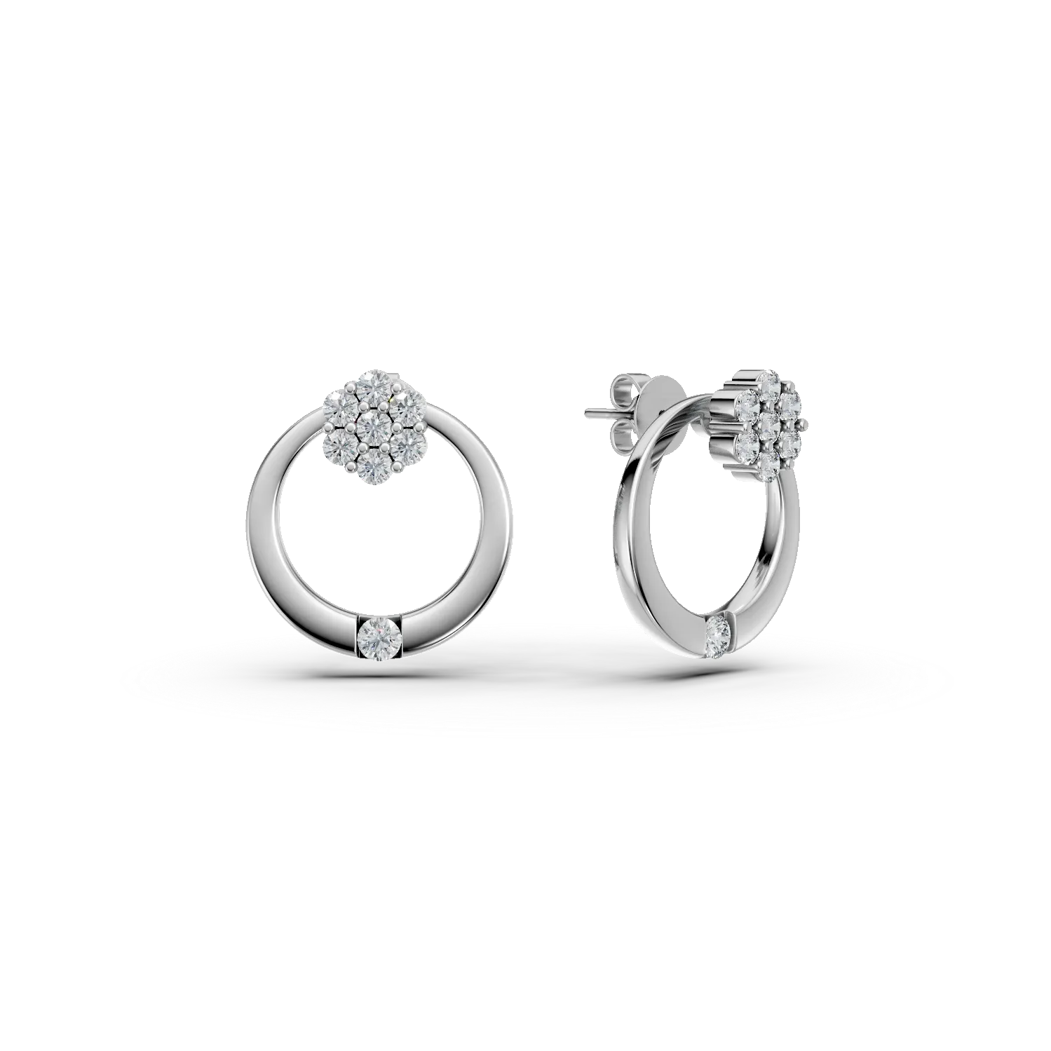 Cercei cerc din aur alb cu diamante de 0.1ct create in laborator