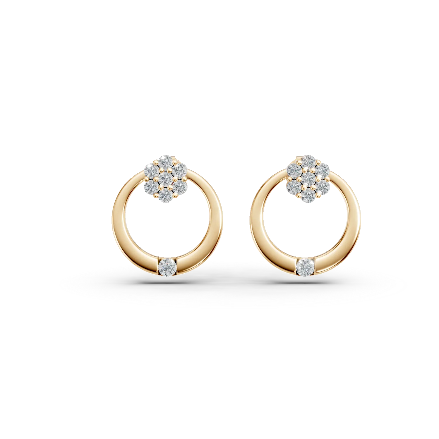 Cercei cerc din aur galben cu diamante de 0.1ct create in laborator