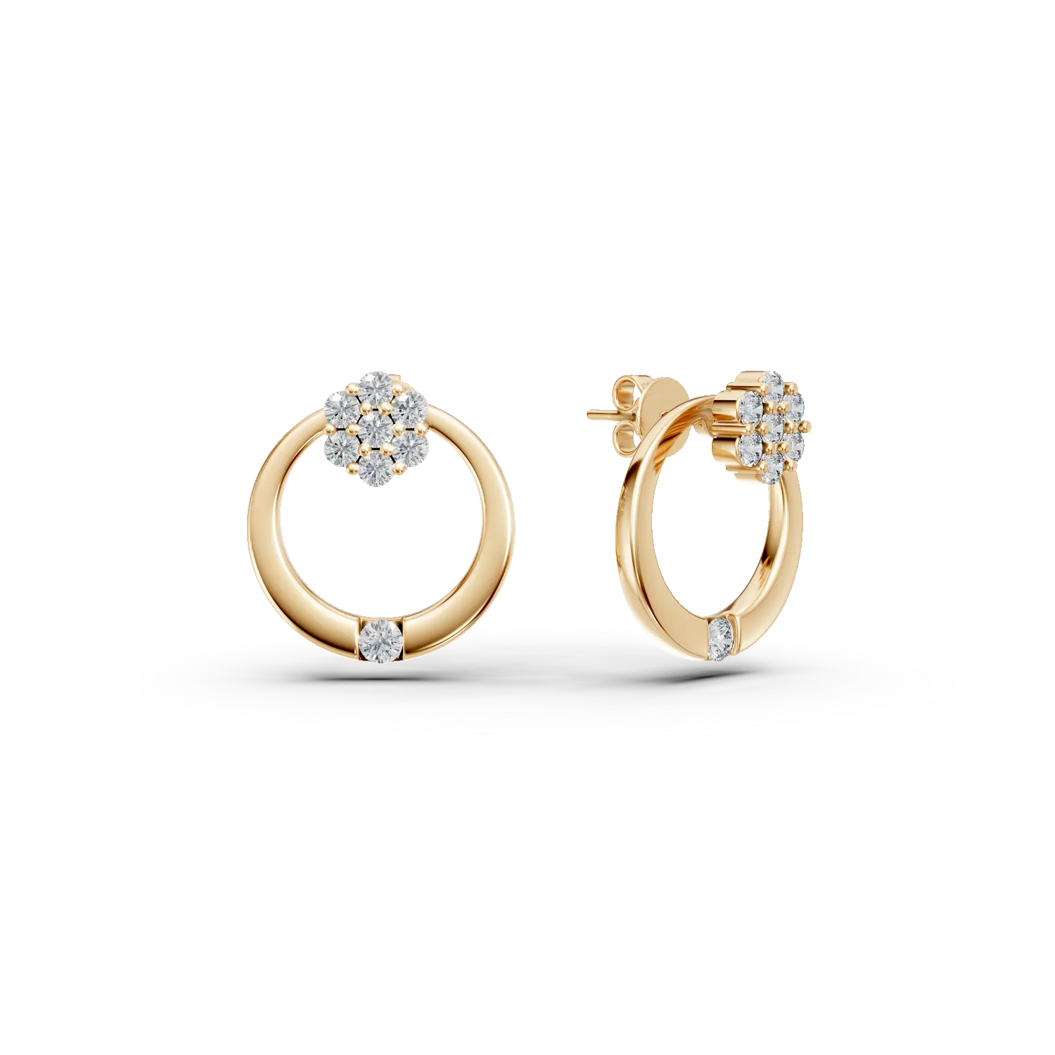 Cercei cerc din aur galben cu diamante de 0.1ct create in laborator