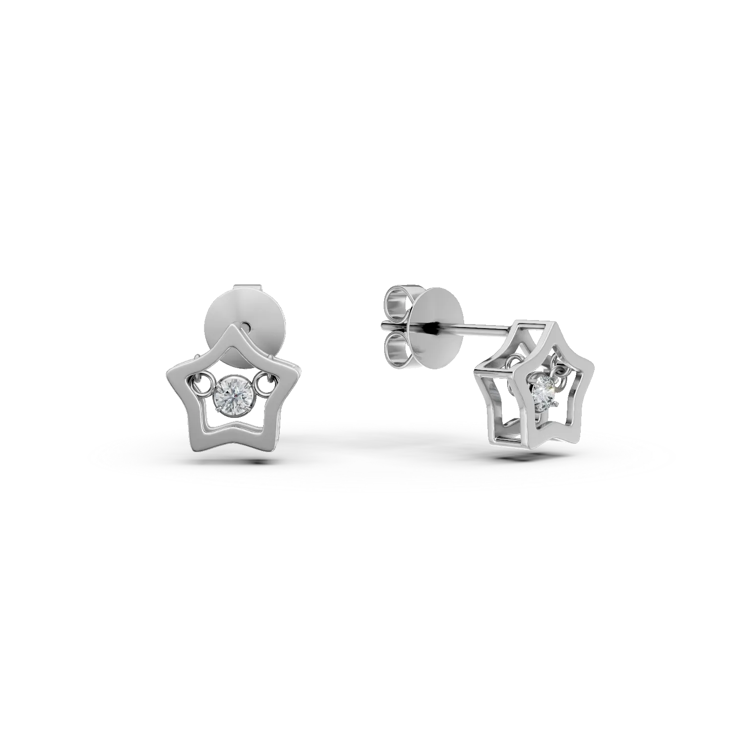 Cercei stelute din aur alb cu diamante de 0.05ct create in laborator