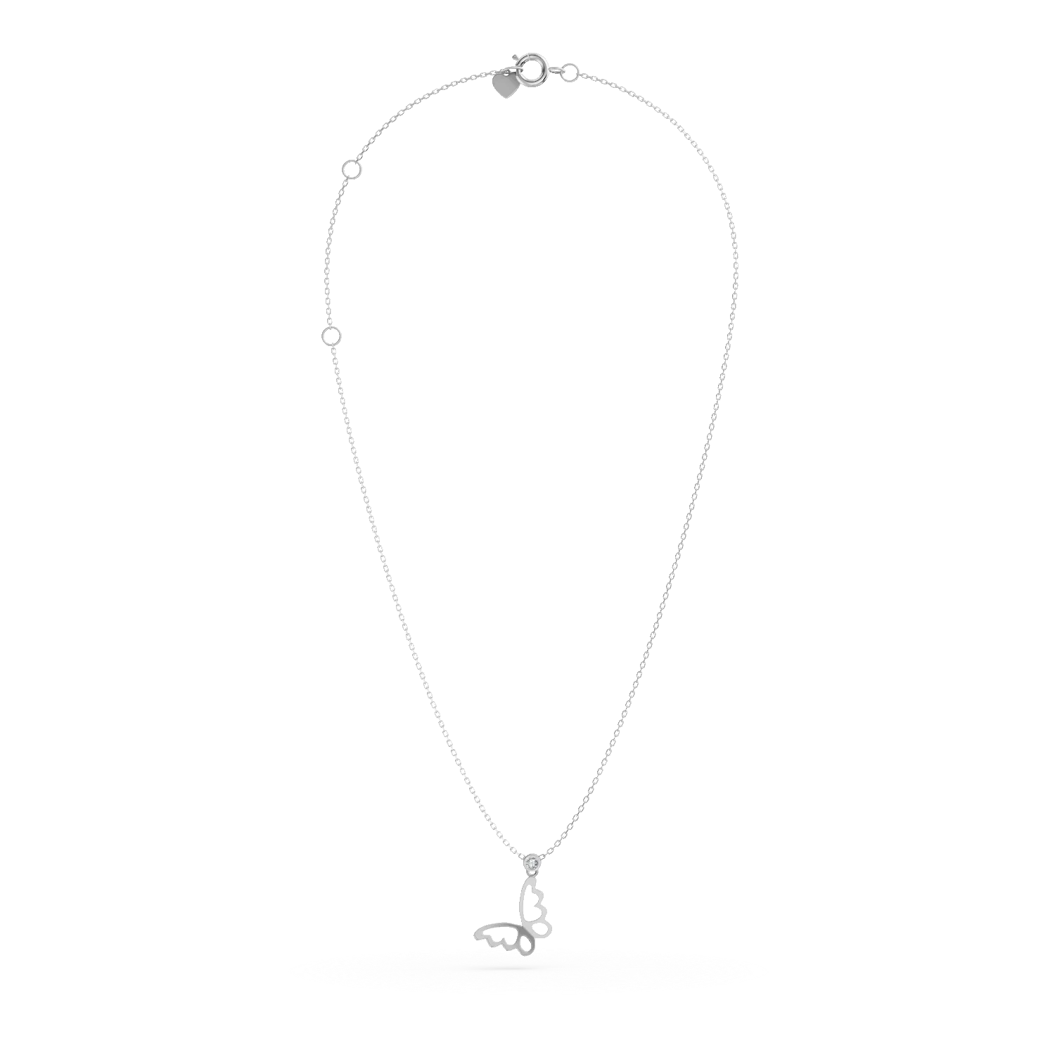 Lant cu pandantiv fluture din aur alb cu diamant de 0.02ct creat in laborator - imagine 2