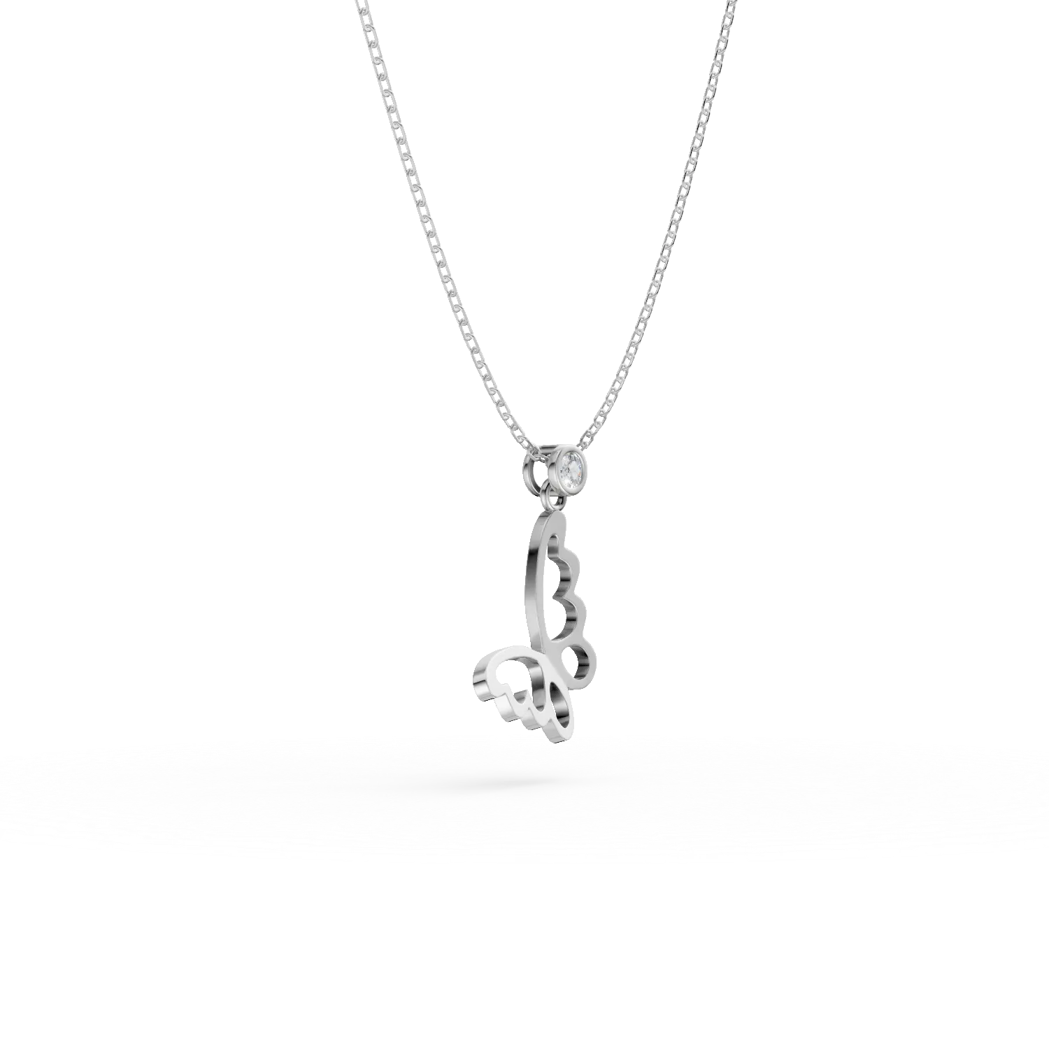 Lant cu pandantiv fluture din aur alb cu diamant de 0.02ct creat in laborator - imagine 3