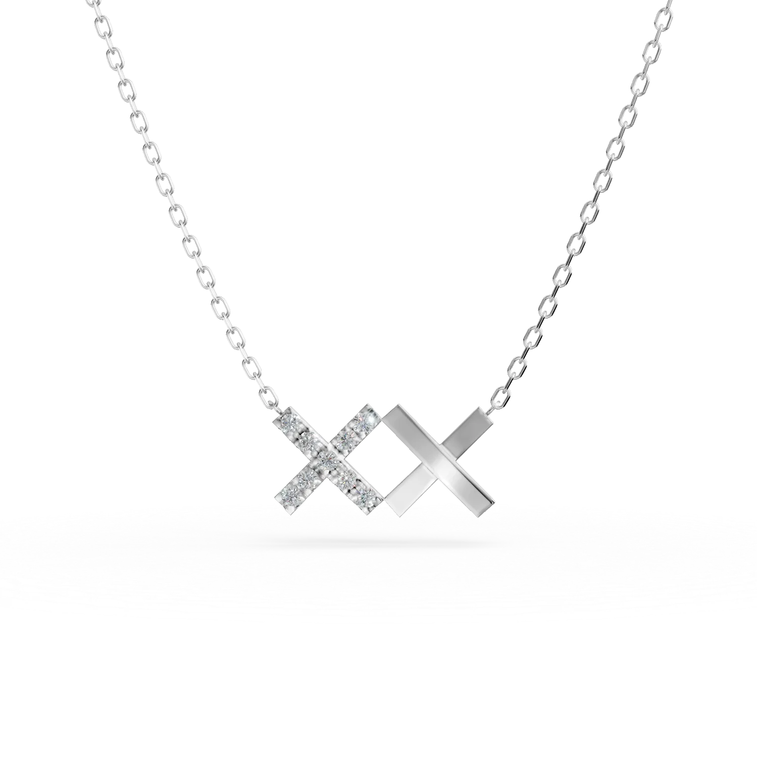 Lant cu pandantive cruci din aur alb cu diamante de 0.05ct create in laborator