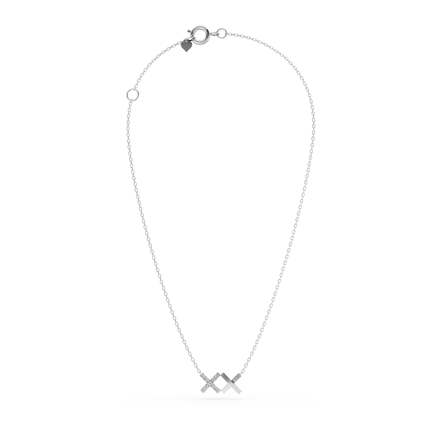 Lant cu pandantive cruci din aur alb cu diamante de 0.05ct create in laborator