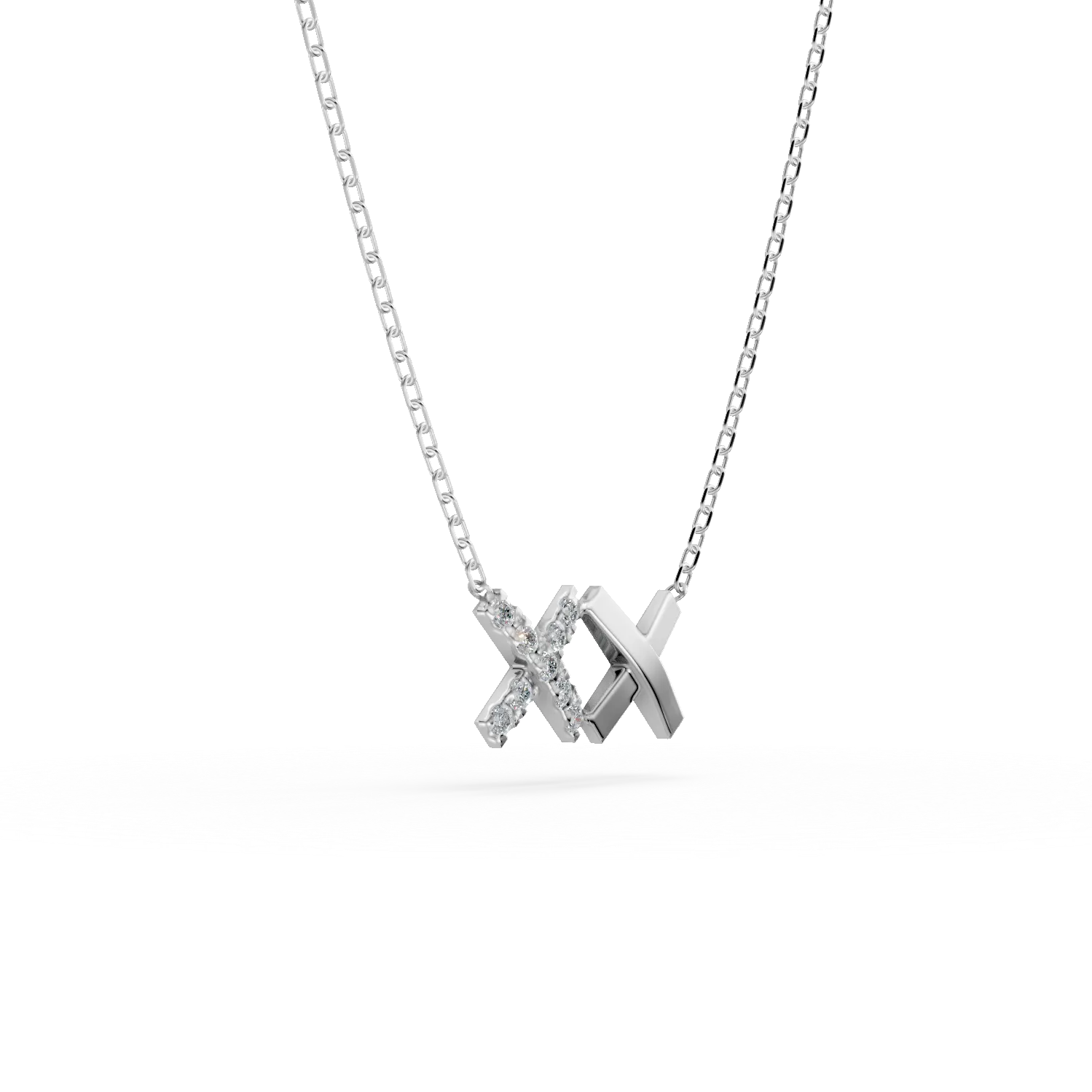 Lant cu pandantive cruci din aur alb cu diamante de 0.05ct create in laborator